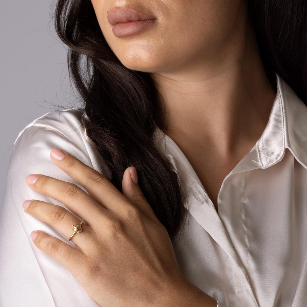 14K Solid Gold Turtle Ring – 10mm Animal Design Ring