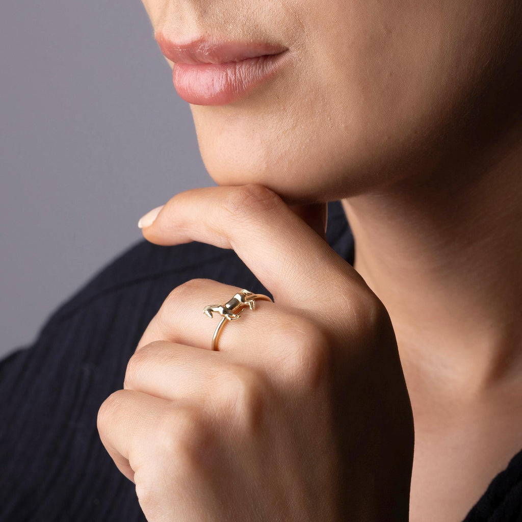 14K Solid Gold Horse Ring - 10mm Animal Design Ring