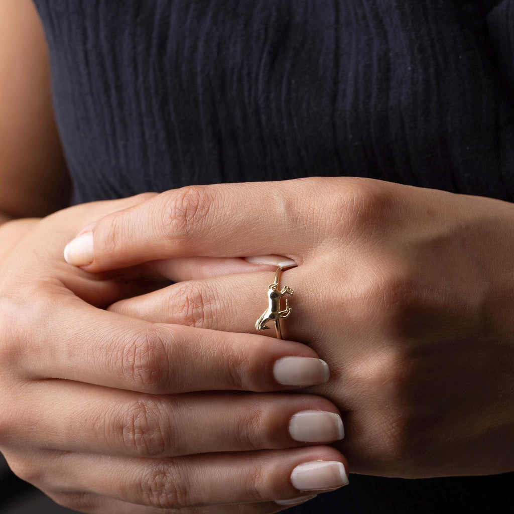 14K Solid Gold Horse Ring - 10mm Animal Design Ring