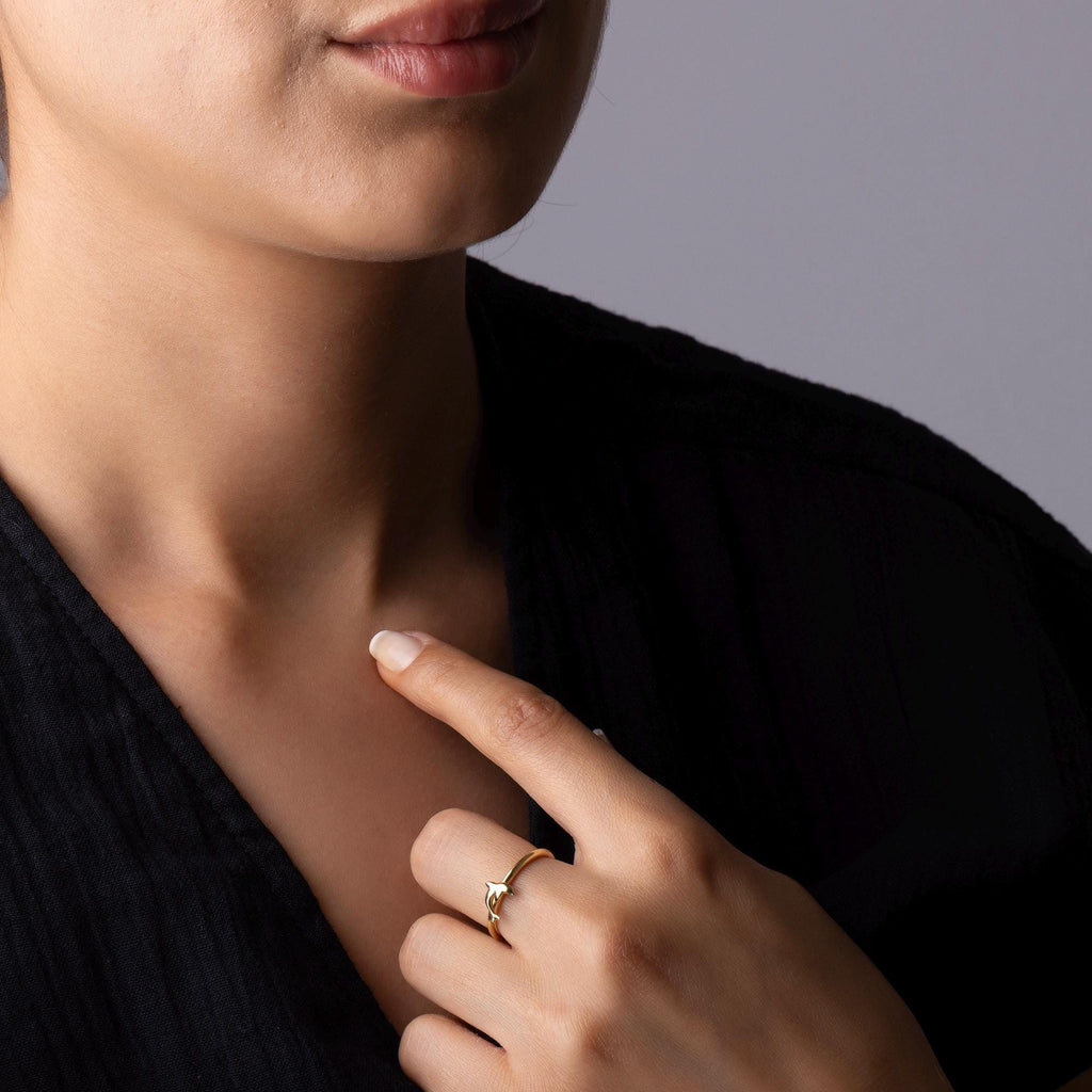 14K Solid Gold Dolphin Ring - Handmade Real Gold Animal Ring