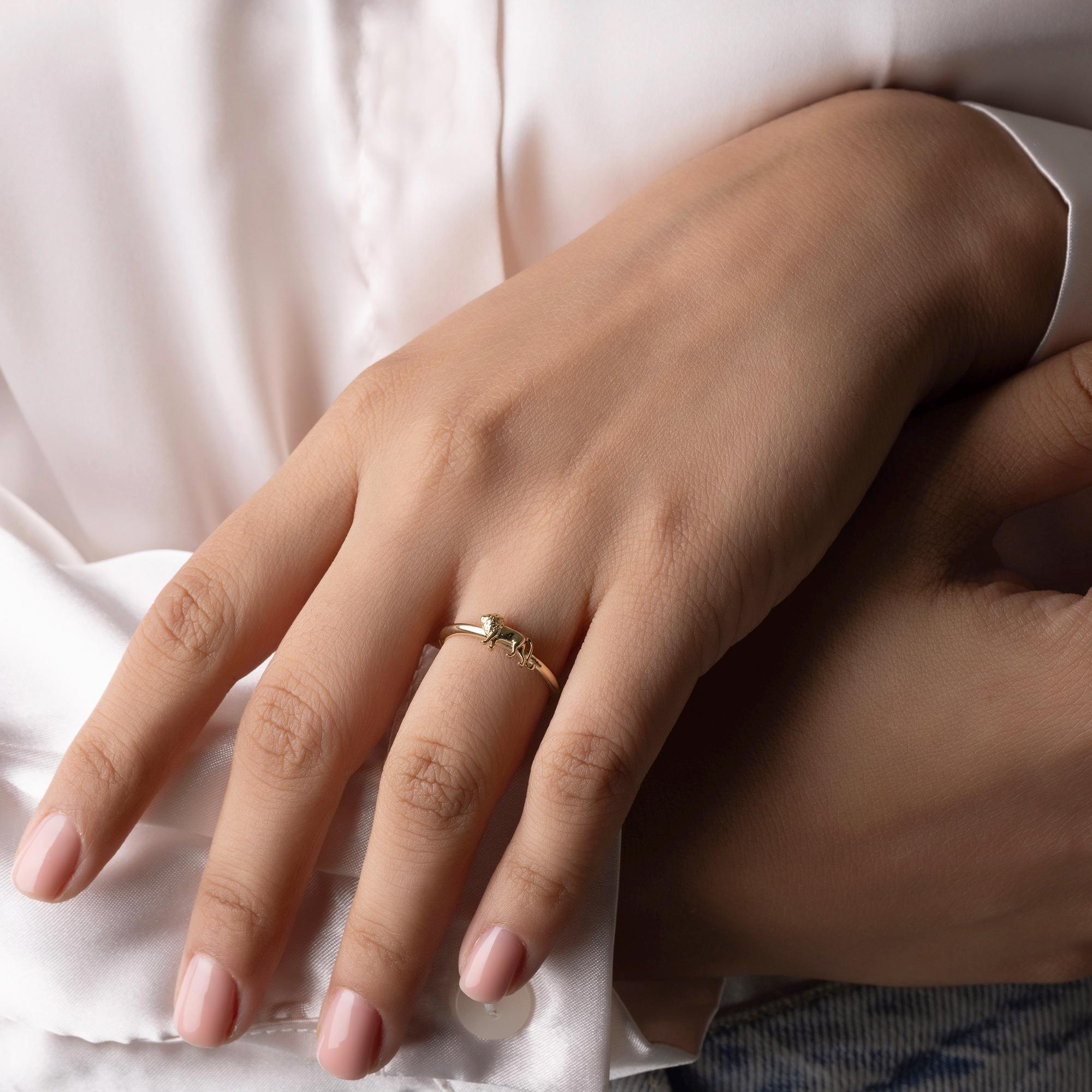 14K Solid Gold Lion Ring – Minimalist Leo Zodiac Ring