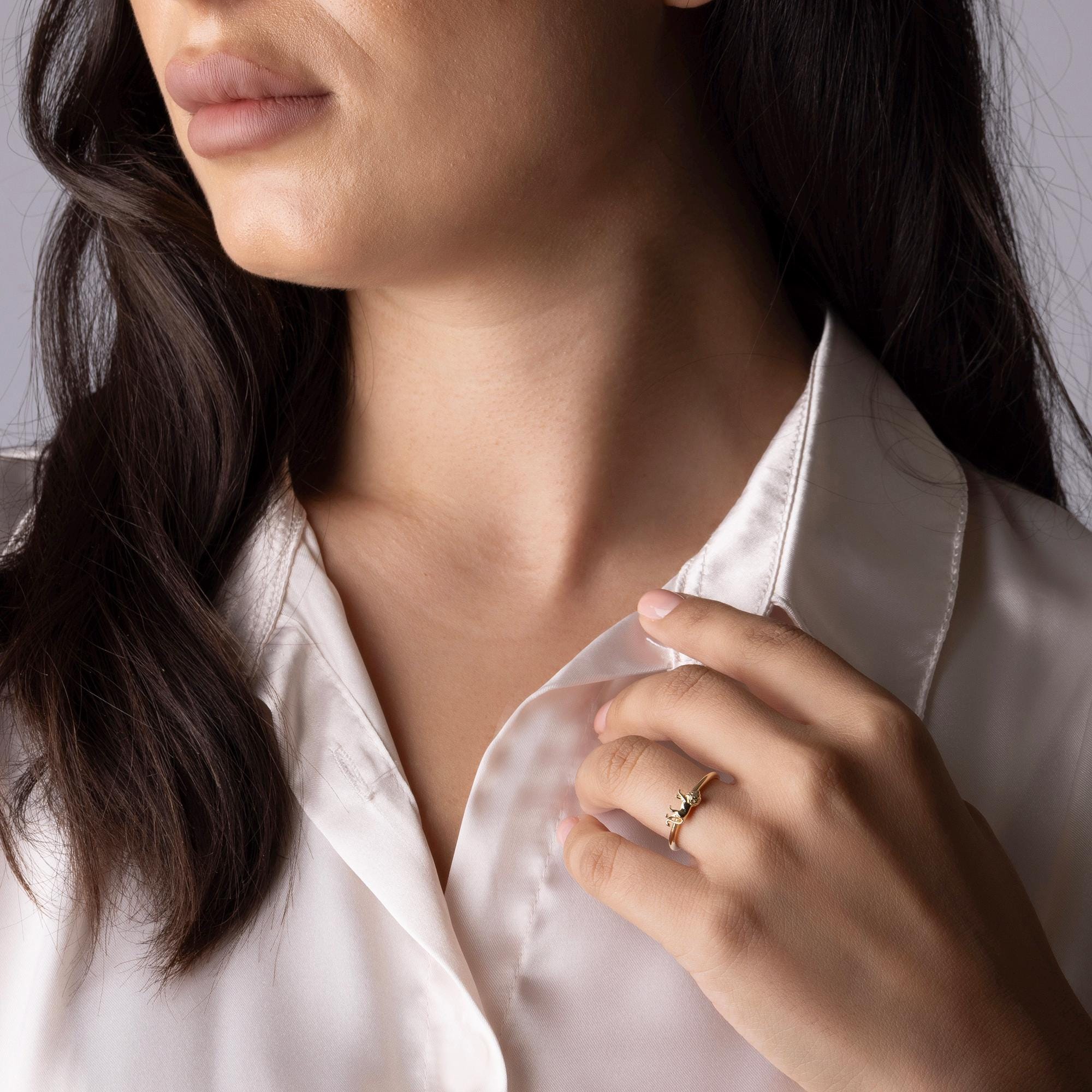 14K Solid Gold Lion Ring – Minimalist Leo Zodiac Ring