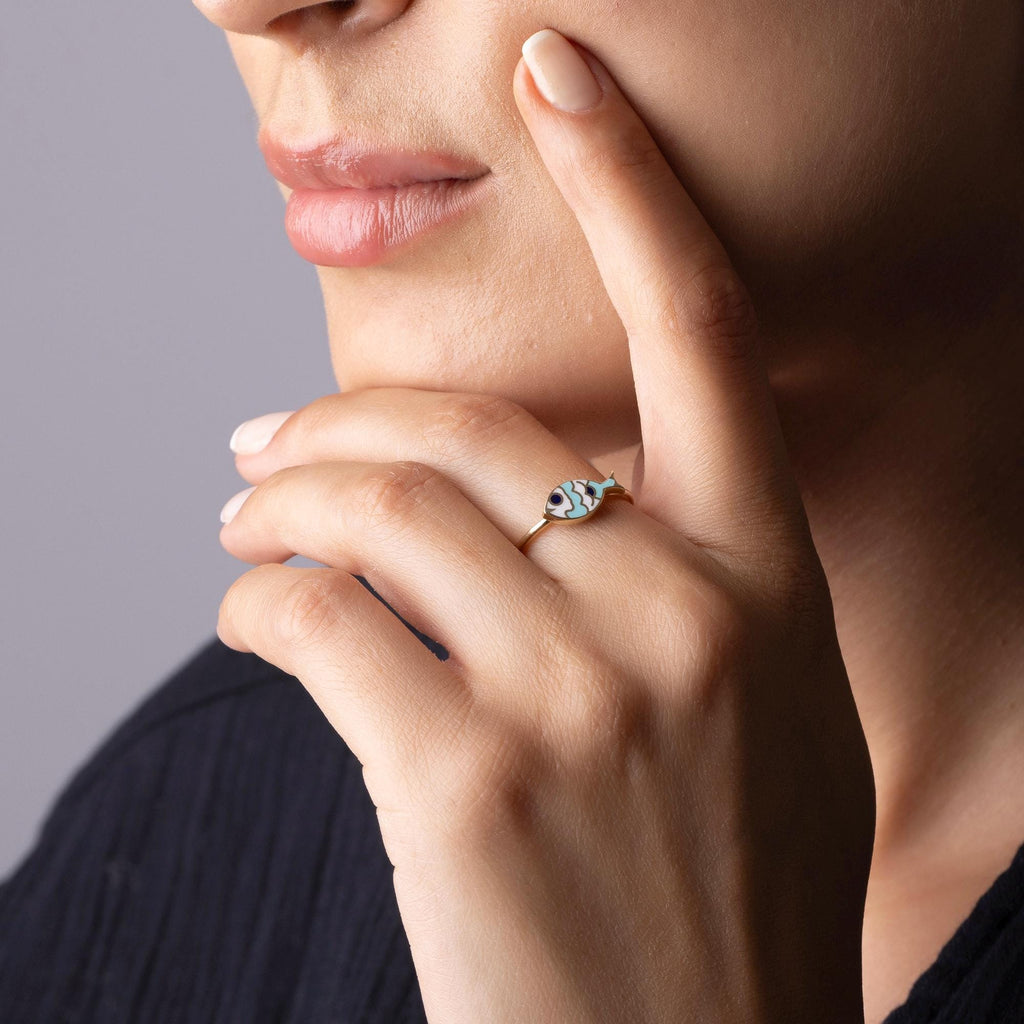 14K Solid Gold Fish Ring – Dainty Ocean Inspired Jewelry