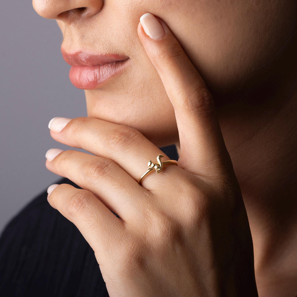 14K Solid Gold Squirrel Ring – Dainty Animal Jewelry