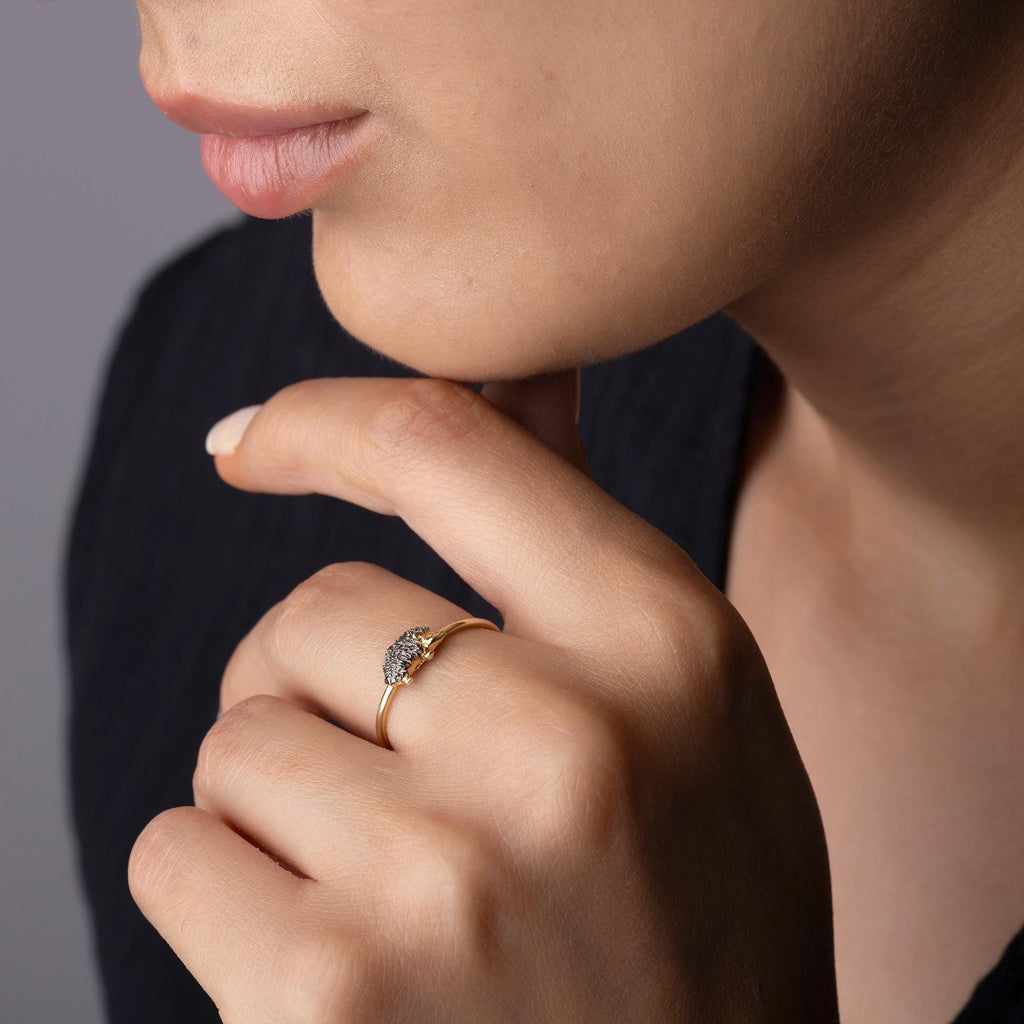 14K Solid Gold Hedgehog Ring – Cute Animal Jewelry for Hedgehog Lovers