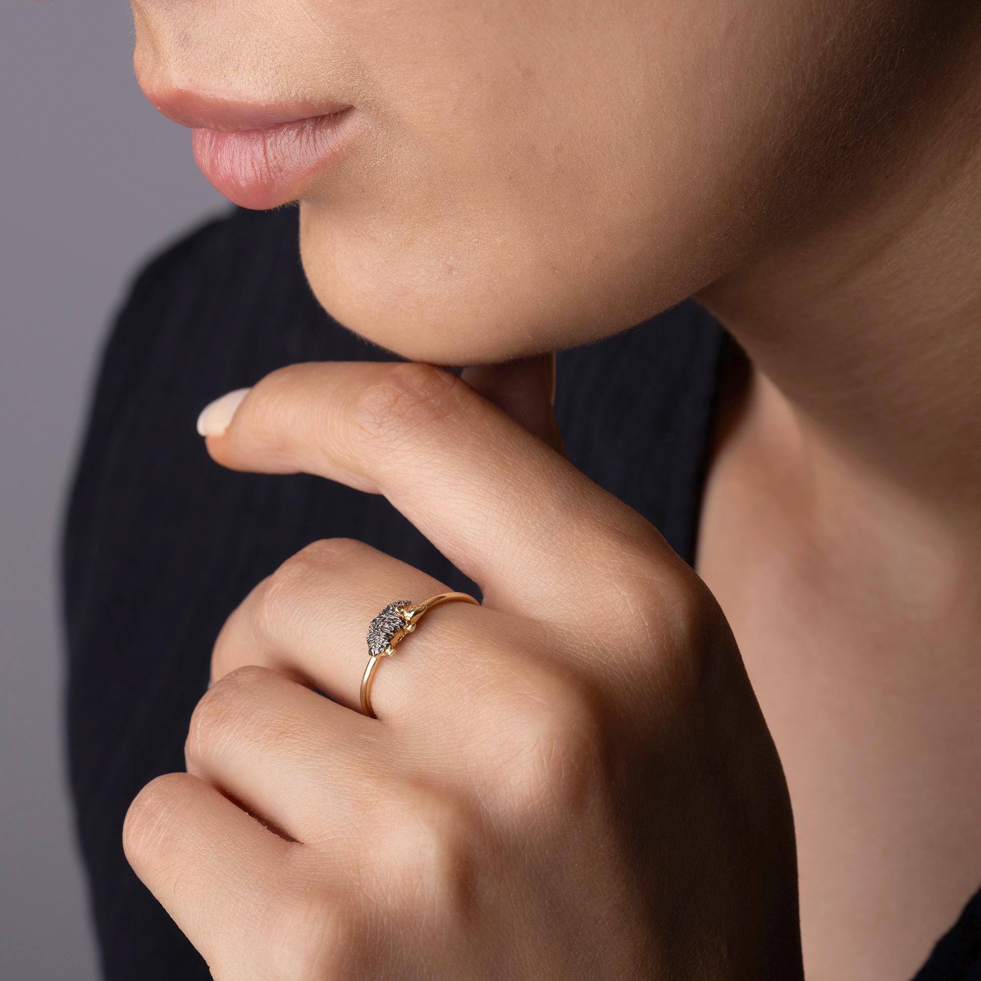 14K Solid Gold Hedgehog Ring – Cute Animal Jewelry for Hedgehog Lovers