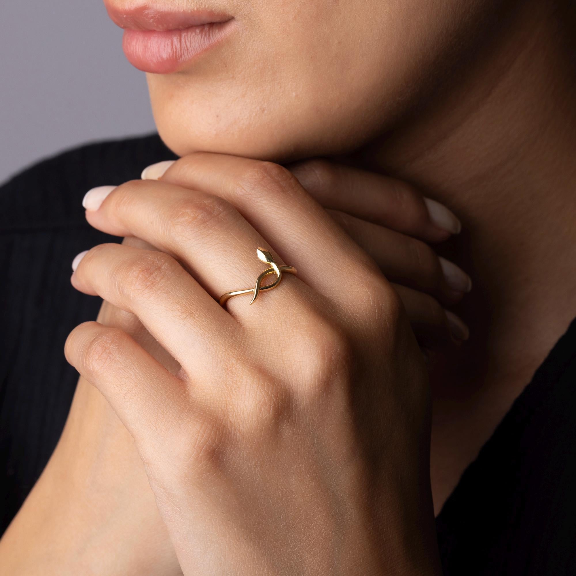 14K Solid Gold Snake Ring – Dainty Serpent Jewelry, Handmade Minimalist Band