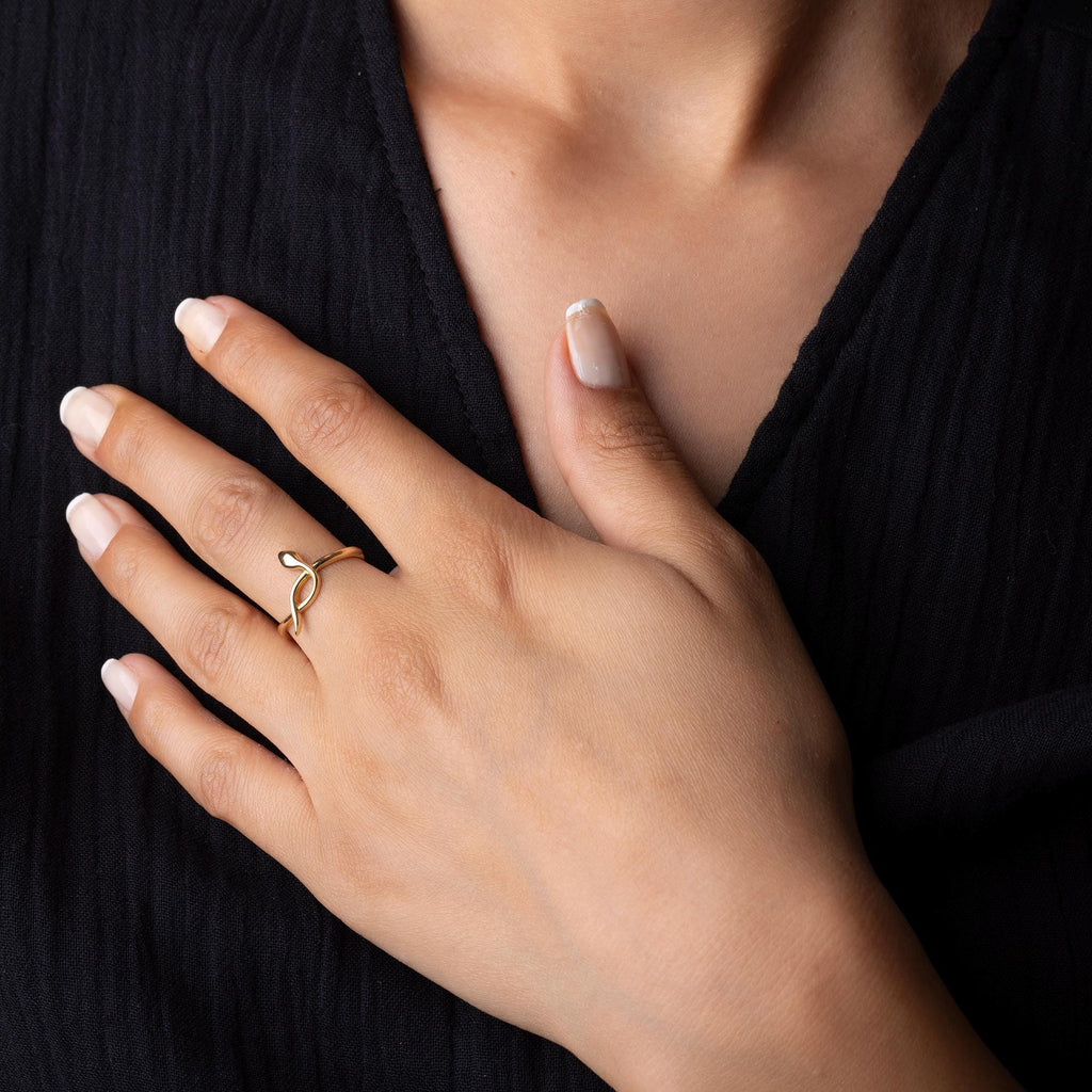 14K Solid Gold Snake Ring – Dainty Serpent Jewelry, Handmade Minimalist Band