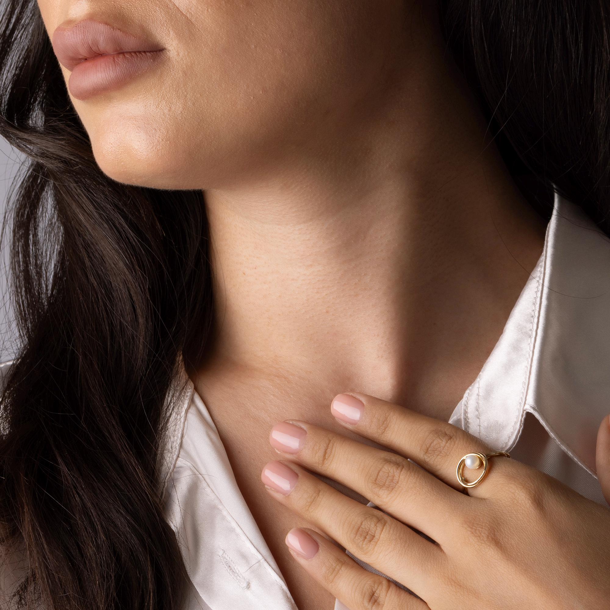 14K Solid Gold Pearl Ring – Handmade Minimalist Jewelry with Round Pearl