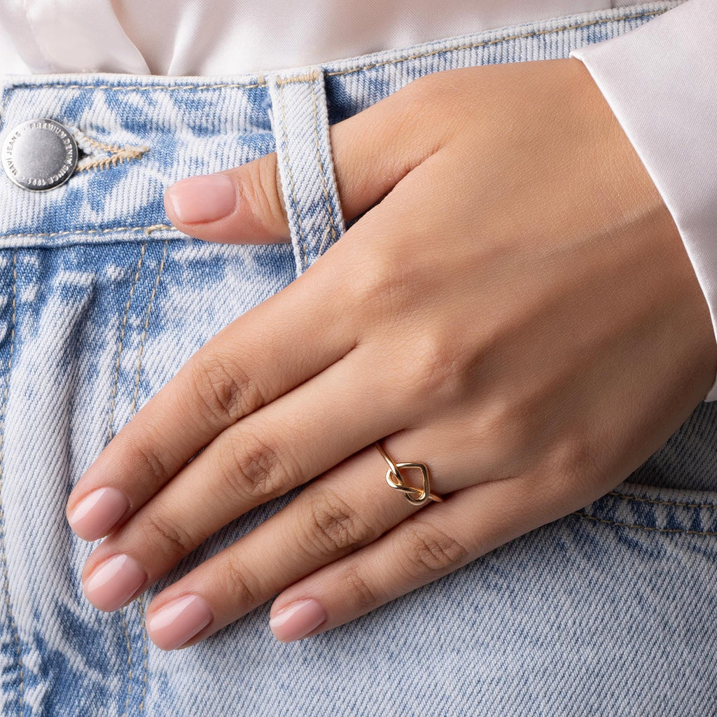 14K Solid Gold Heart Ring - Minimalist Love Knot Ring