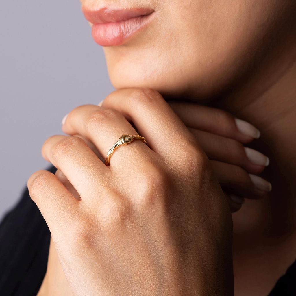 14K Solid Gold Knot Ring – 5mm Love Knot Band, Handmade Minimalist Jewelry