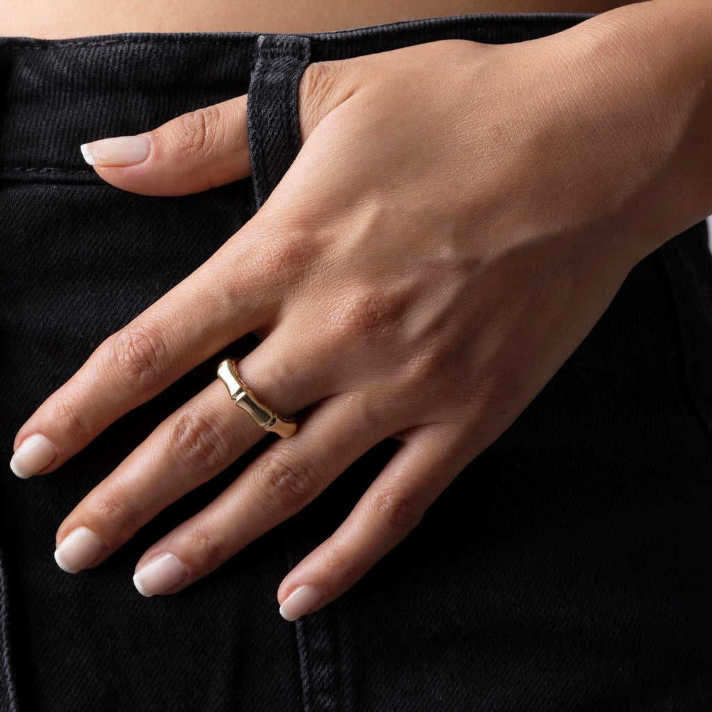 14K Solid Gold Bamboo Ring – Handmade Nature Inspired Band