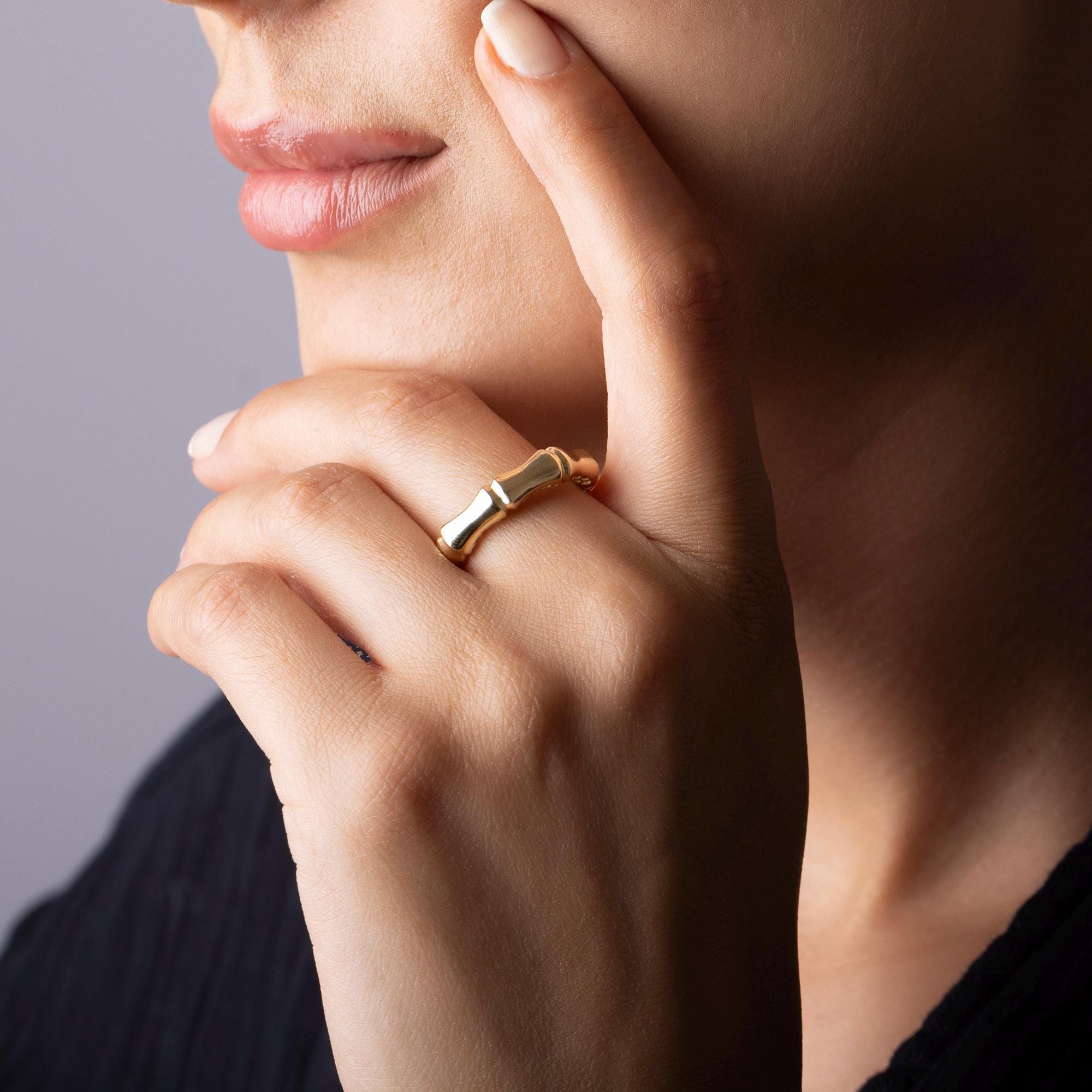 14K Solid Gold Bamboo Ring – Handmade Nature Inspired Band