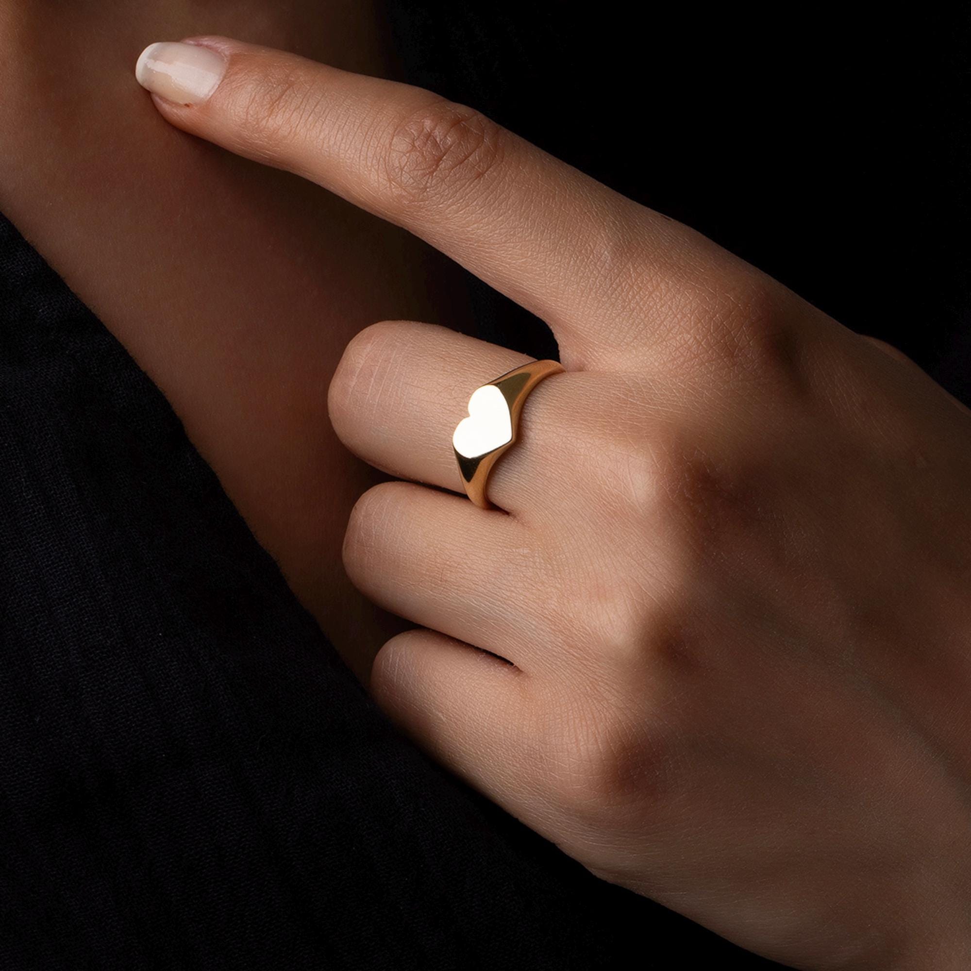14K Solid Gold Heart Signet Ring -  Minimalist Chunky Gold Ring