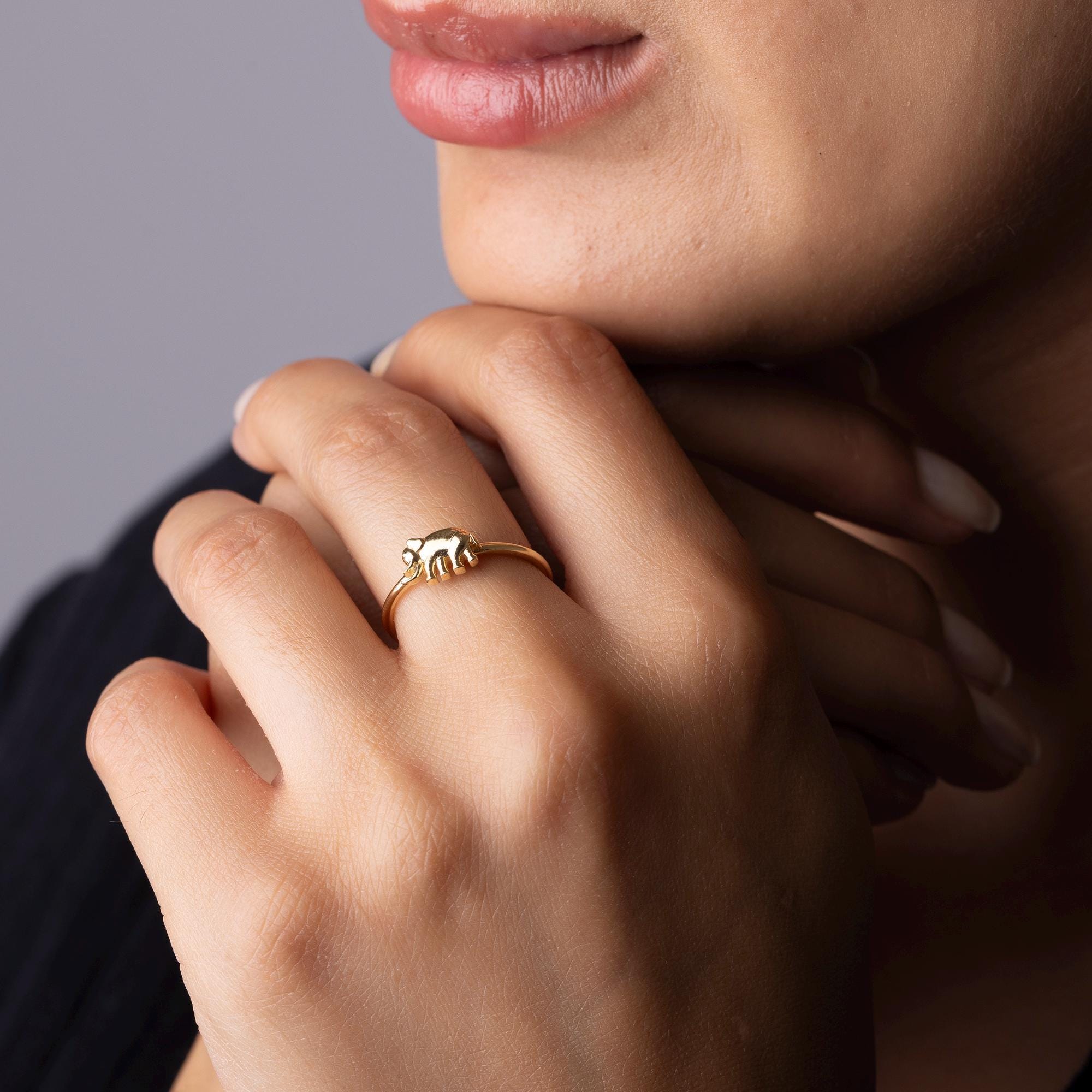 14K Solid Gold Elephant Ring – Handmade Animal Jewelry