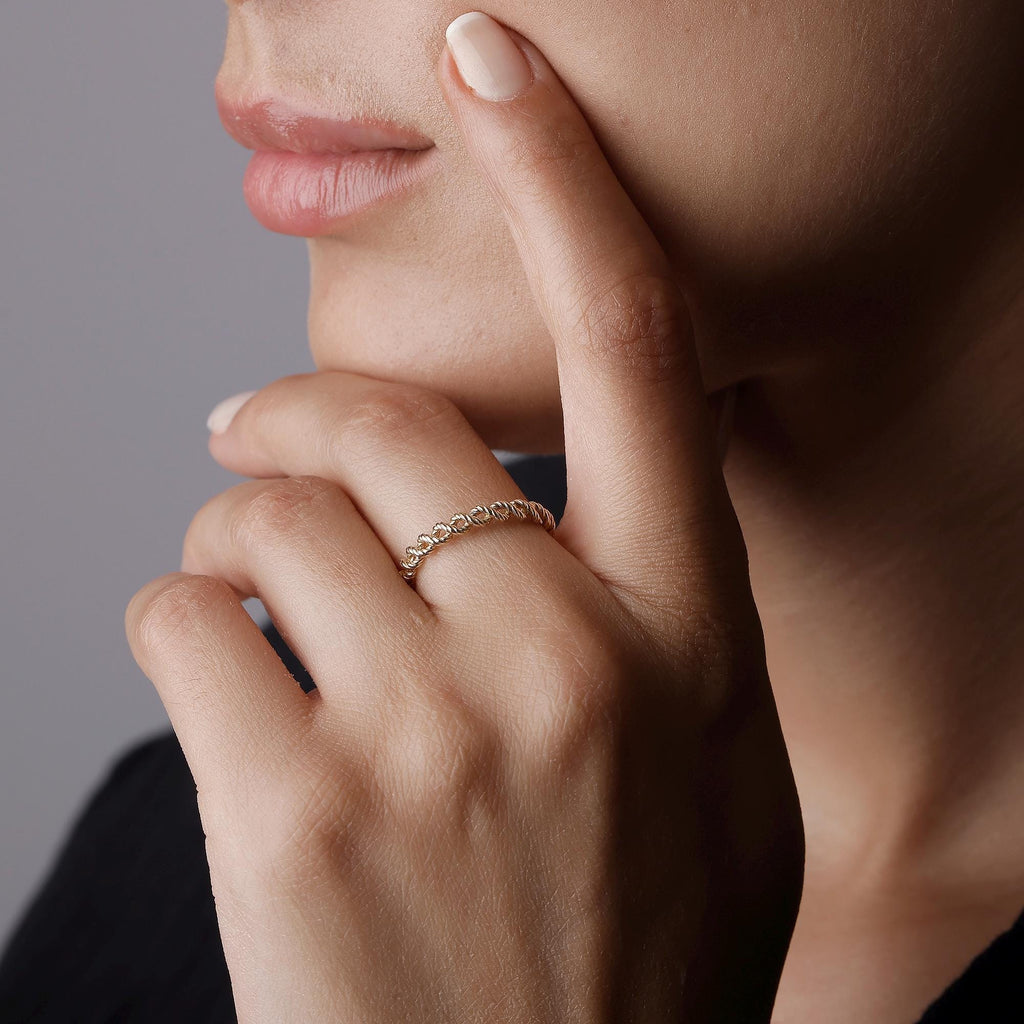 14K Solid Gold Chain Band Ring – Dainty Minimalist Link Design