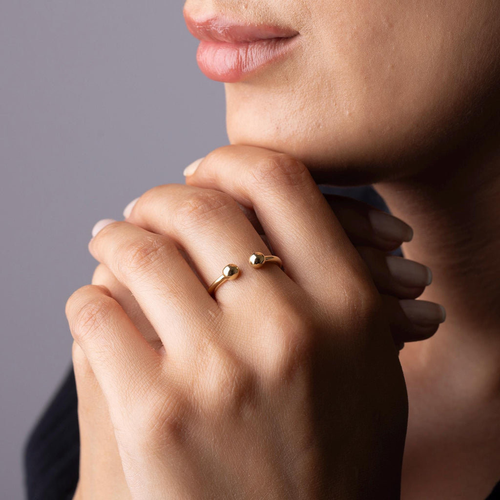 14K Solid Gold Open Ball Ring – Adjustable Minimalist Jewelry