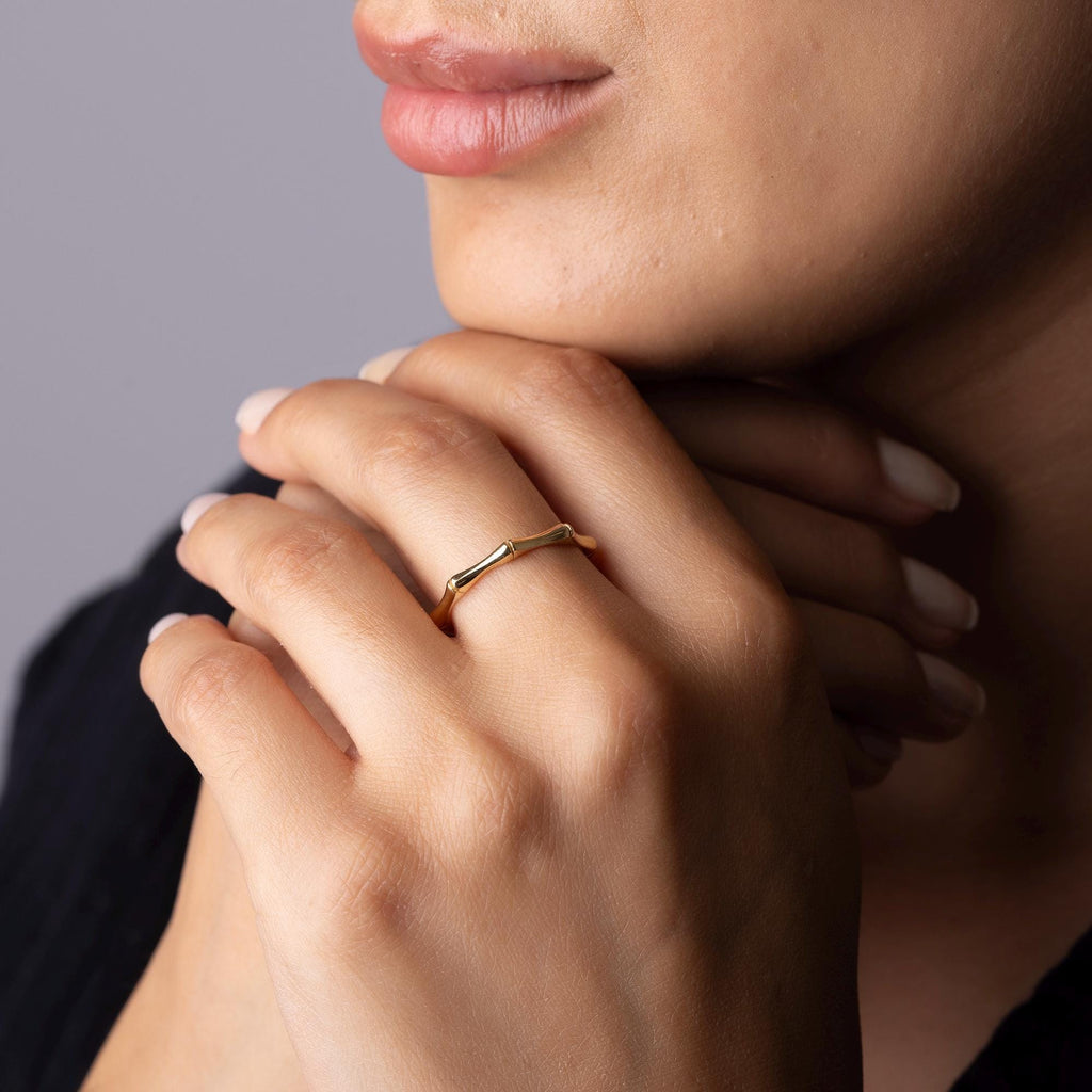 14K Solid Gold Bamboo Ring – Nature Inspired Minimalist Band