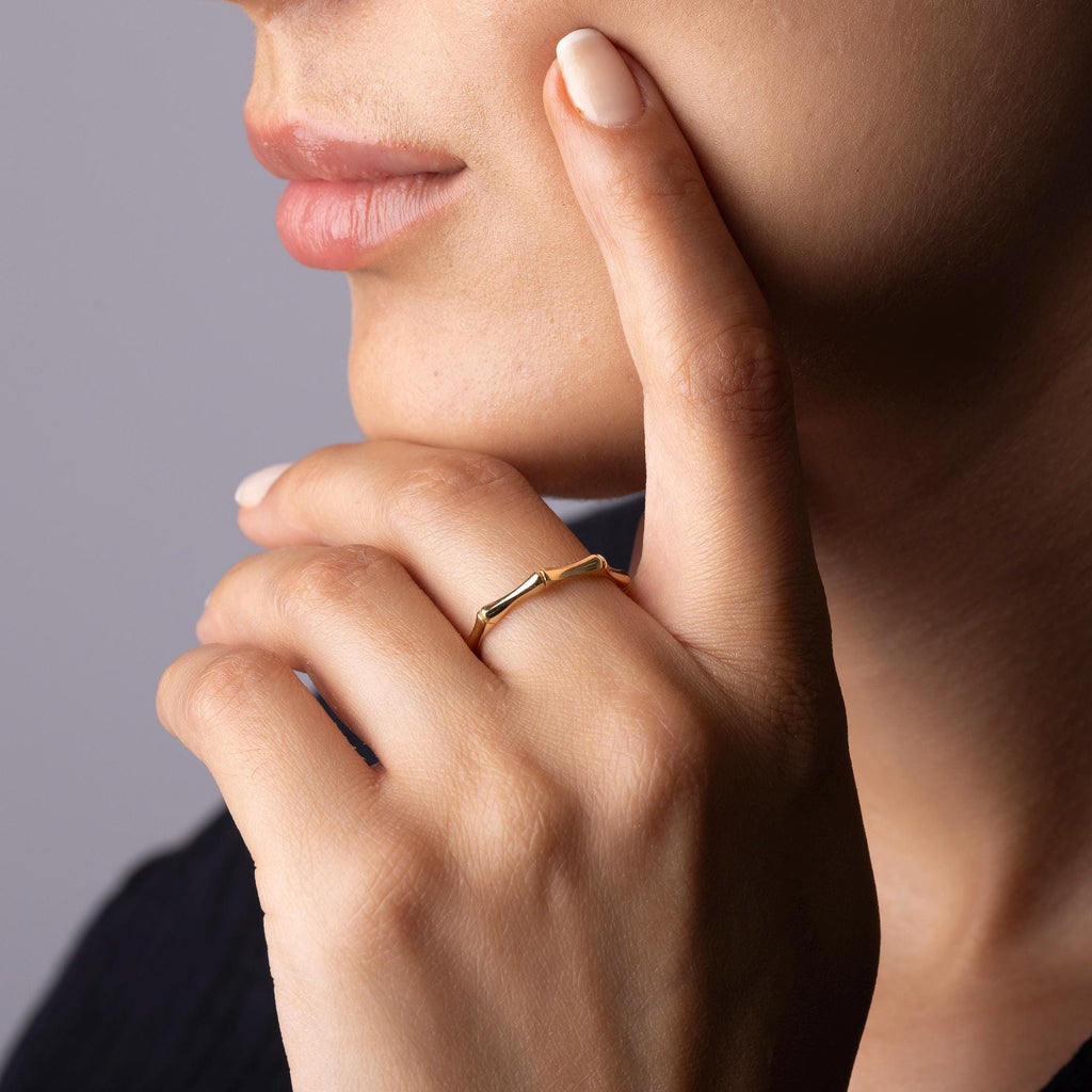14K Solid Gold Bamboo Ring – Nature Inspired Minimalist Band