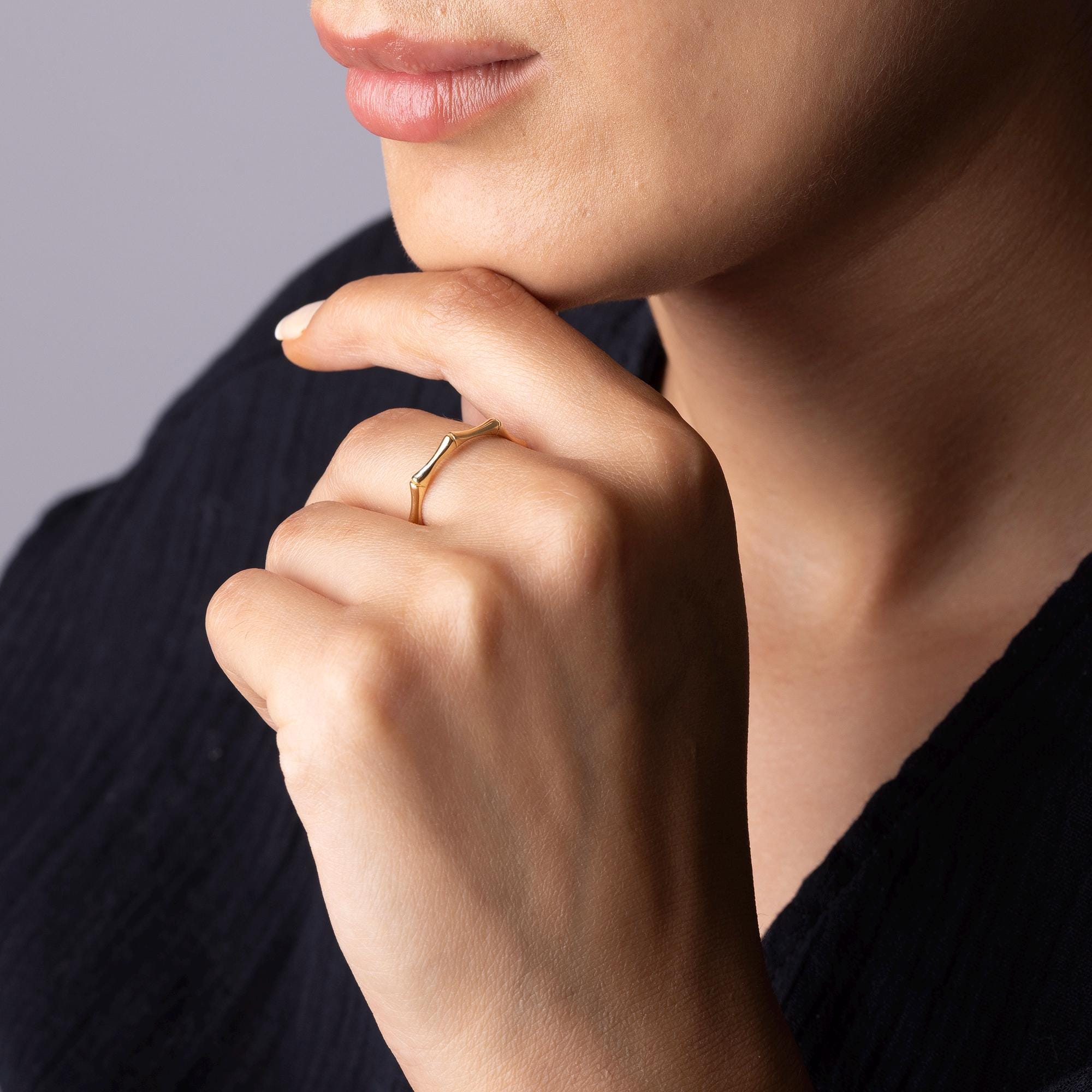 14K Solid Gold Bamboo Ring – Nature Inspired Minimalist Band