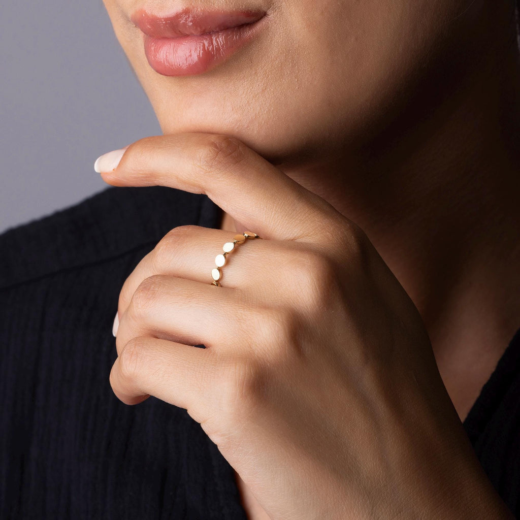 14K Solid Gold Dot Ring – Dainty Gold Stacking Ring for Women