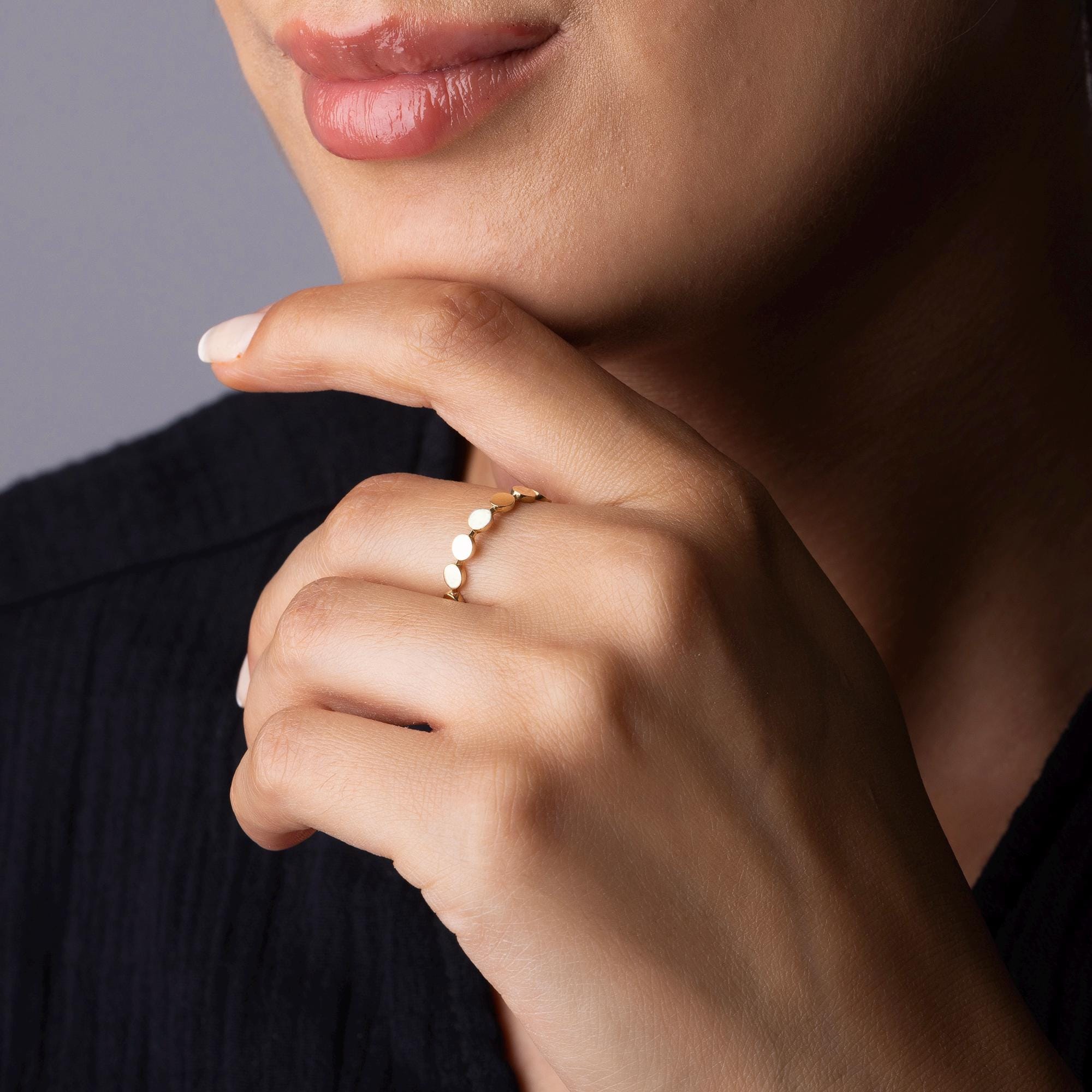 14K Solid Gold Dot Ring – Dainty Gold Stacking Ring for Women