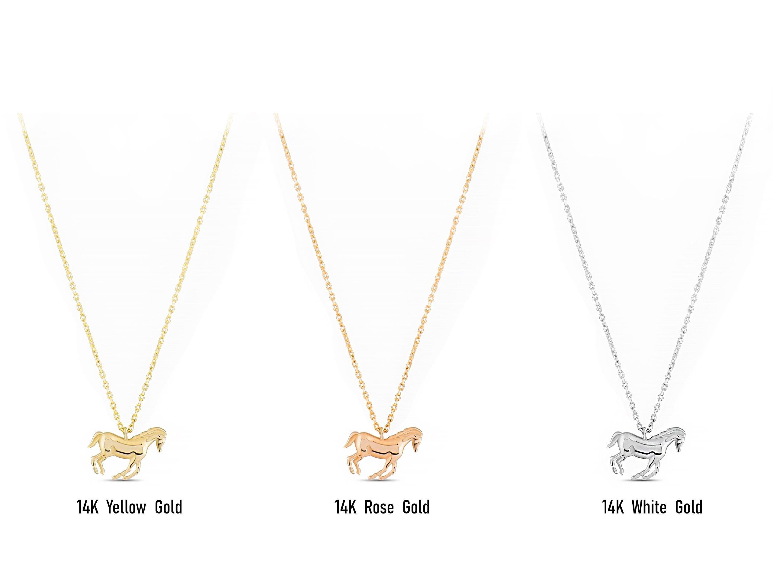 14K Solid Gold Horse Necklace - Real Gold Animal Pendant