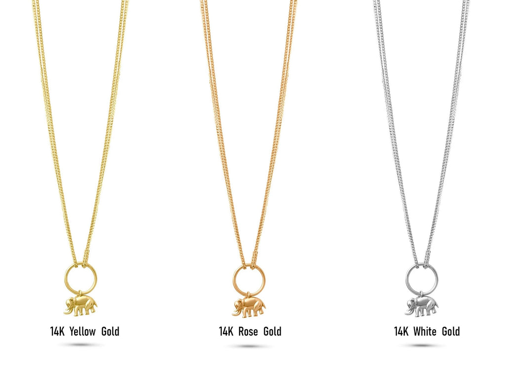 14K Solid Gold Elephant Necklace - Lucky Charm Pendant