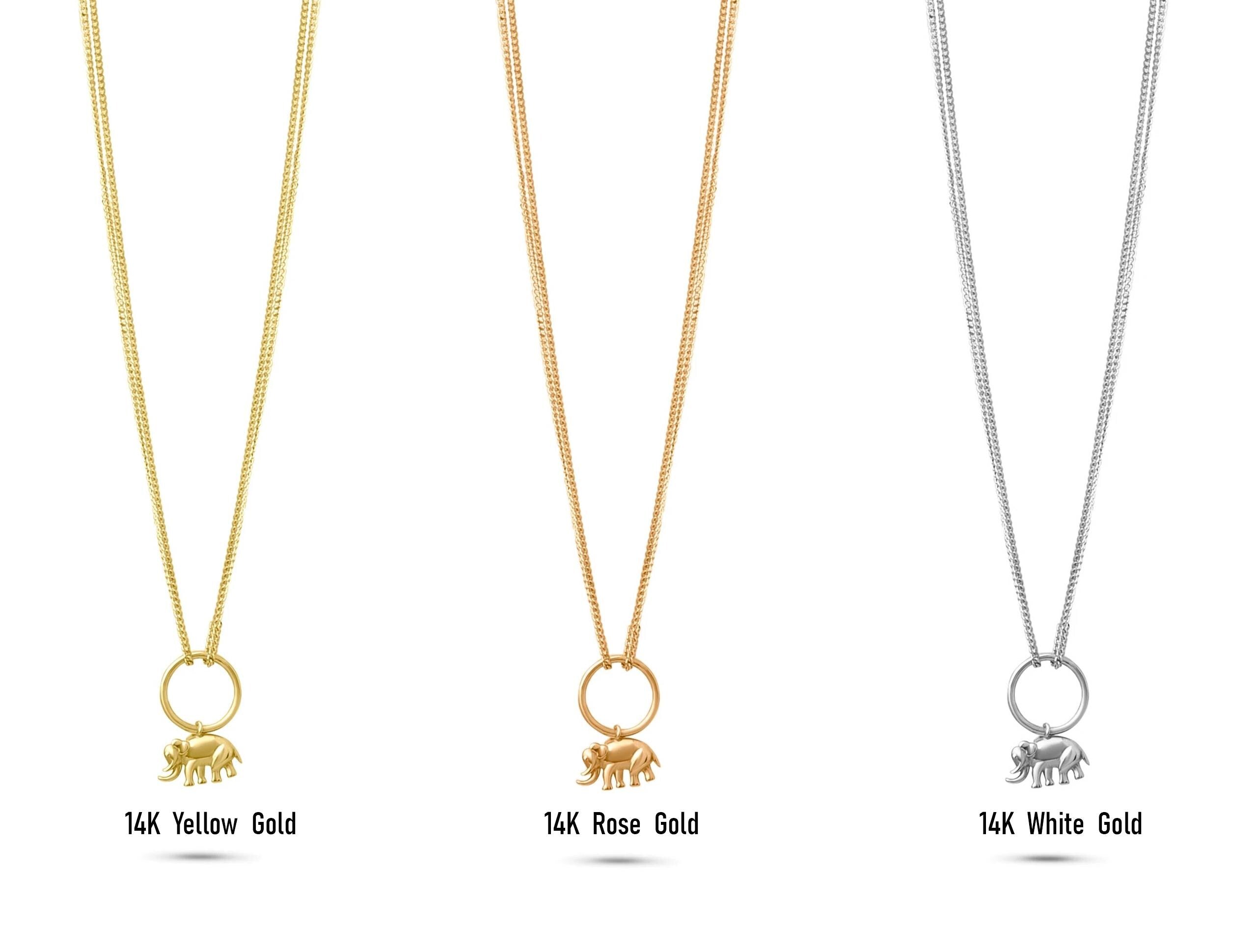 14K Solid Gold Elephant Necklace - Lucky Charm Pendant