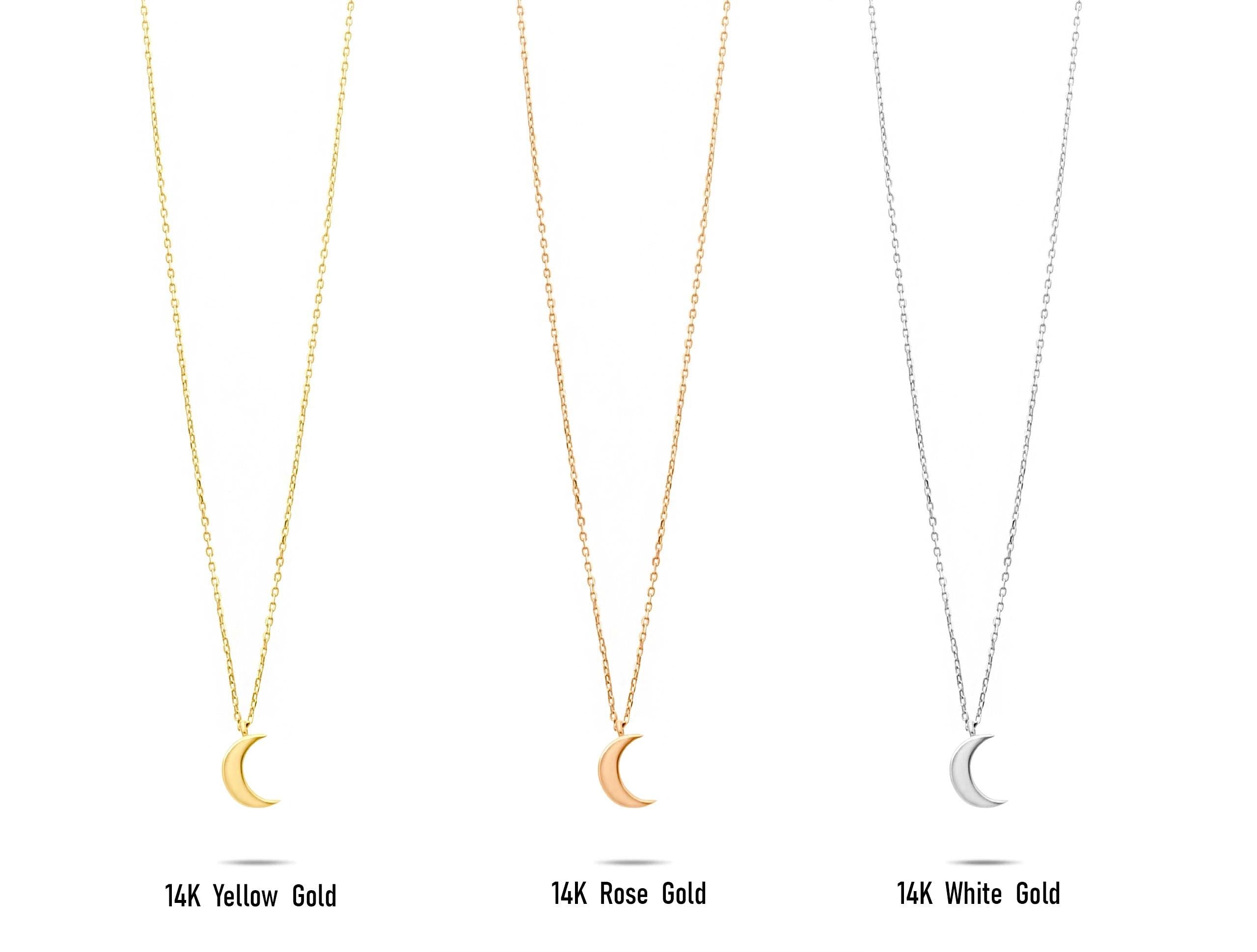 14K Solid Gold Moon Necklace - Dainty Crescent Pendant