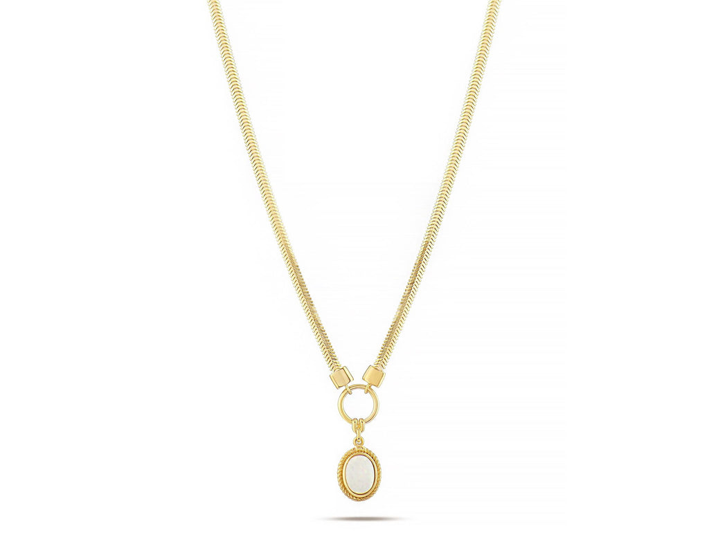 14K Solid Gold Opal Necklace – Dainty 12mm Oval Gemstone Pendant with Circle Charm