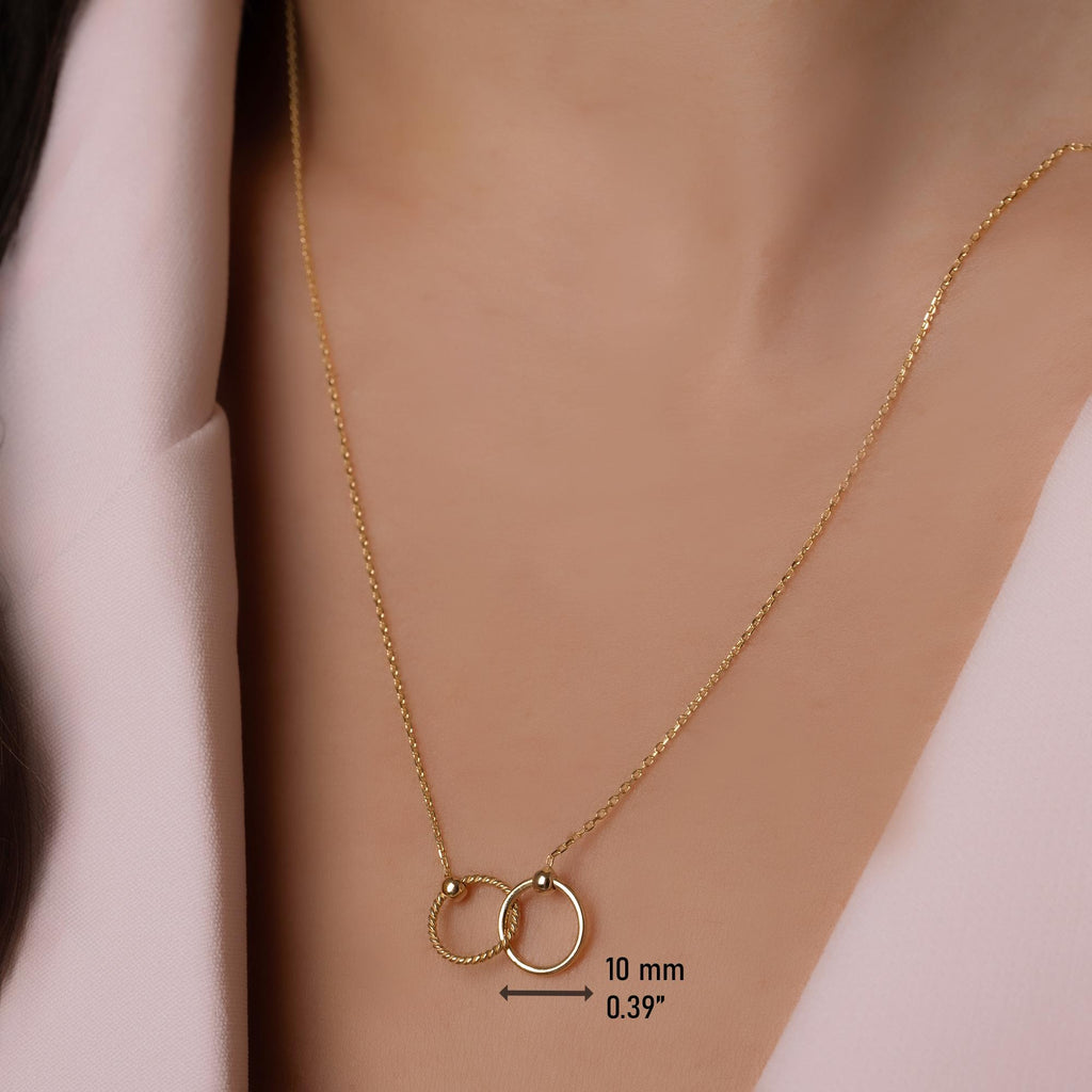 14K Solid Gold Double Circle Necklace - Real Gold Infinity Pendant