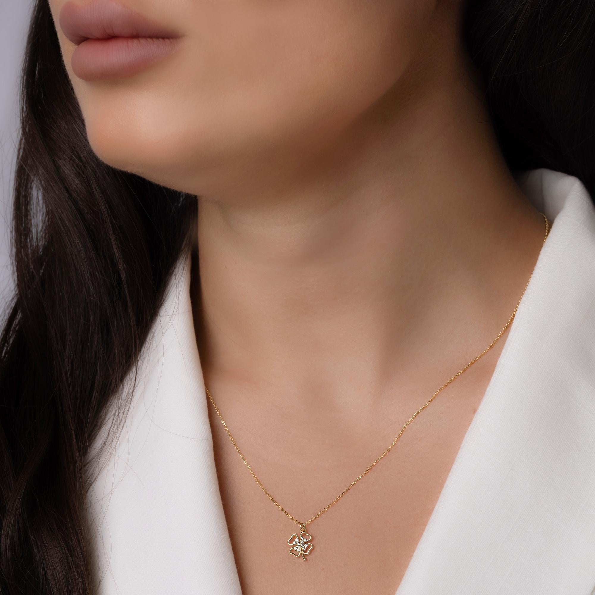 14K Solid Gold Four Leaf Clover Necklace – Dainty Lucky Charm Pendant