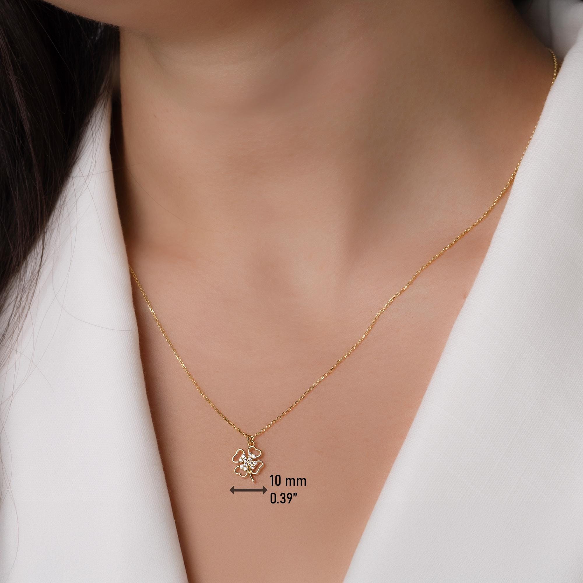 14K Solid Gold Four Leaf Clover Necklace – Dainty Lucky Charm Pendant
