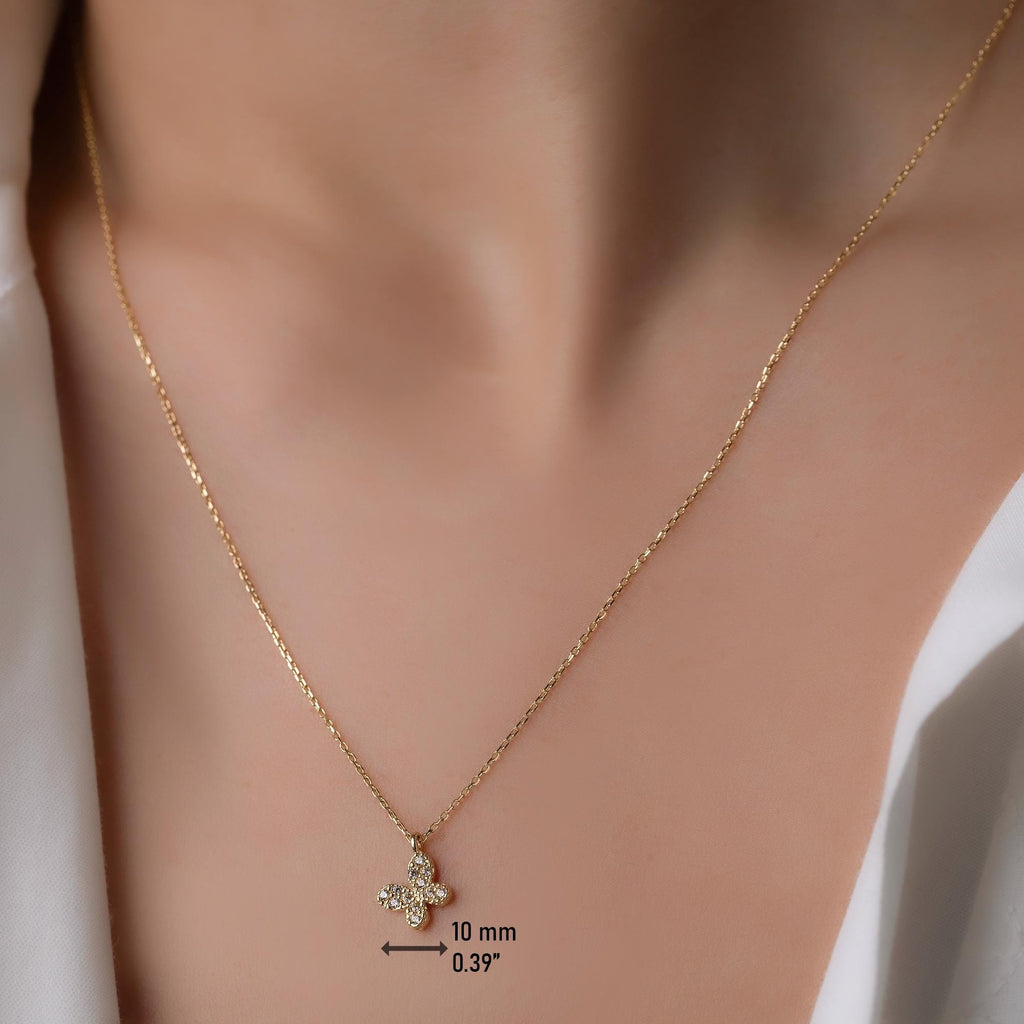 14K Solid Gold Butterfly Necklace - Tiny Diamond Butterfly Pendant