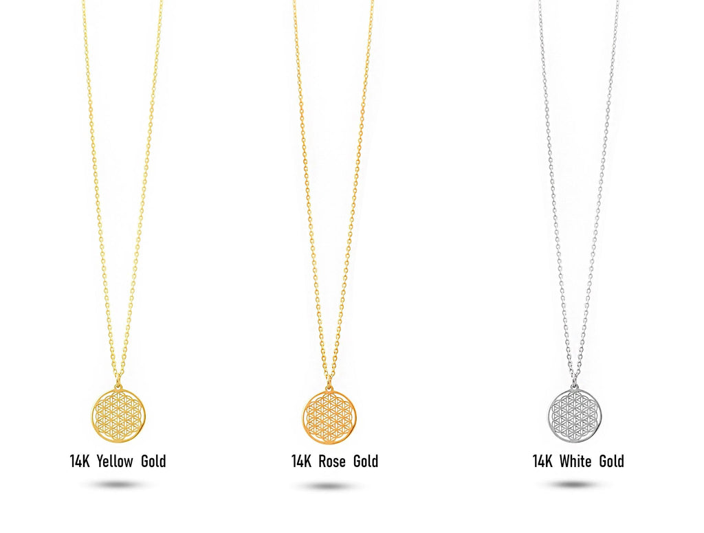 14K Solid Gold Flower of Life Necklace - Sacred Geometry Pendant