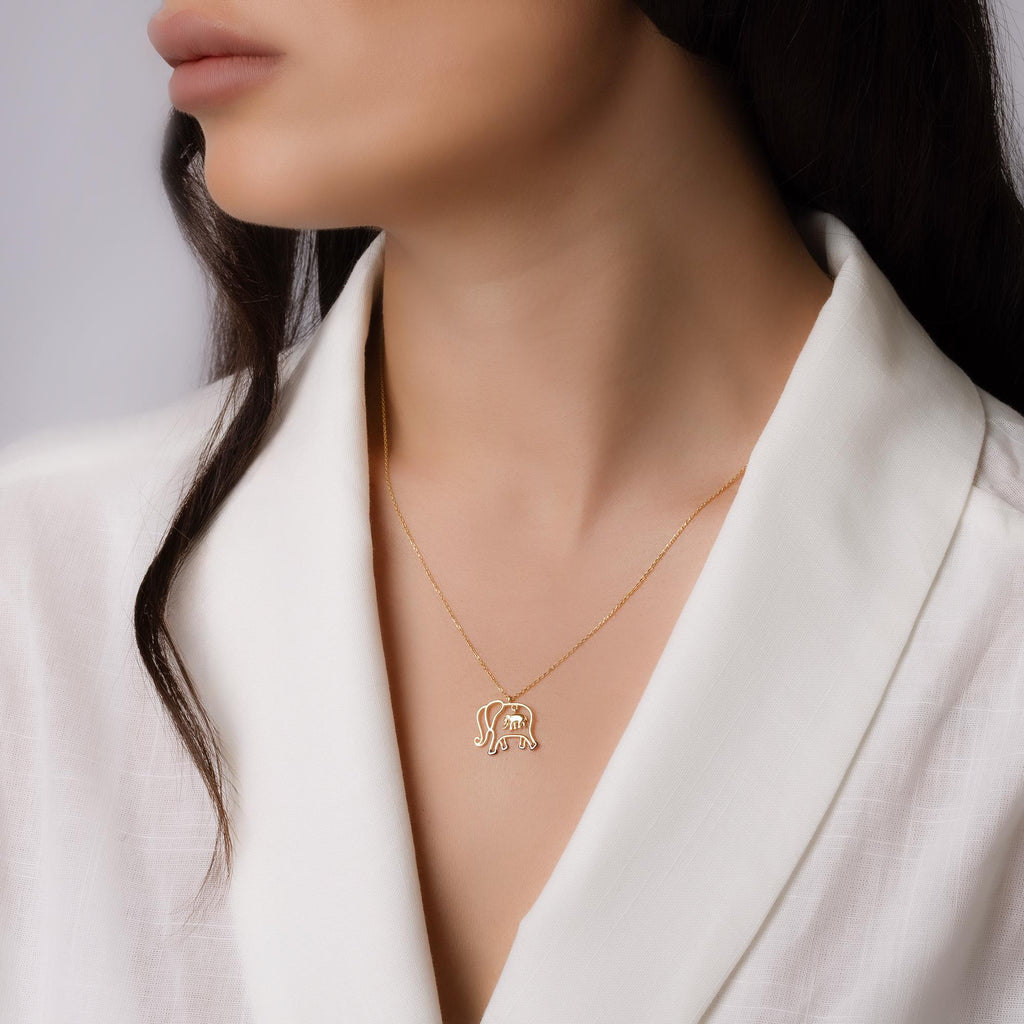 14K Solid Gold Elephant Necklace - Real Gold Animal Pendant