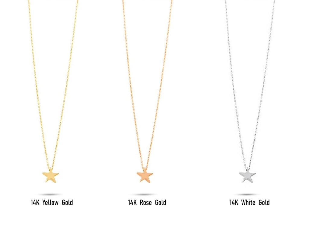 14K Solid Gold Star Necklace - Dainty Minimalist Pendant