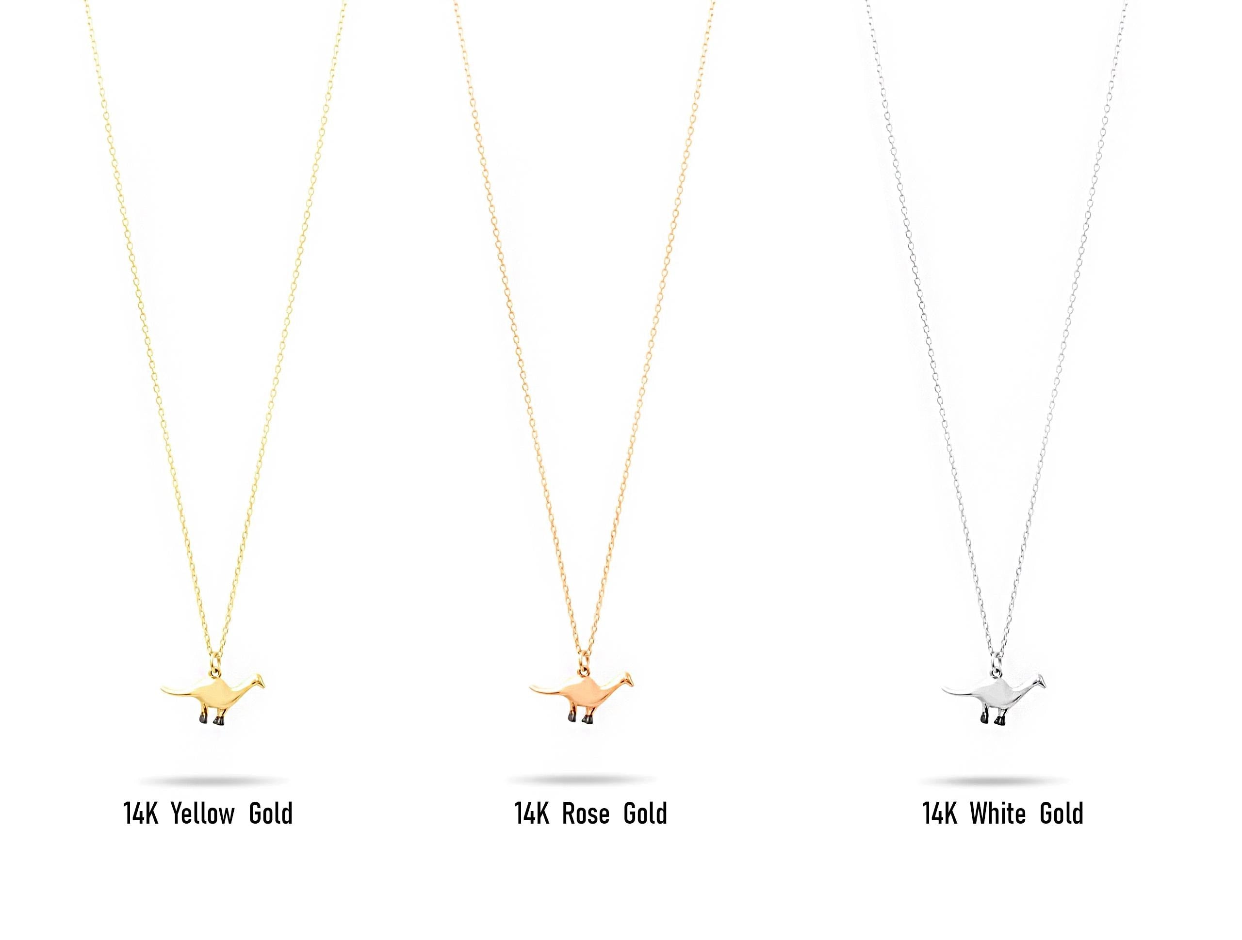 14K Solid Gold Dinosaur Necklace - Minimalist Dino Pendant