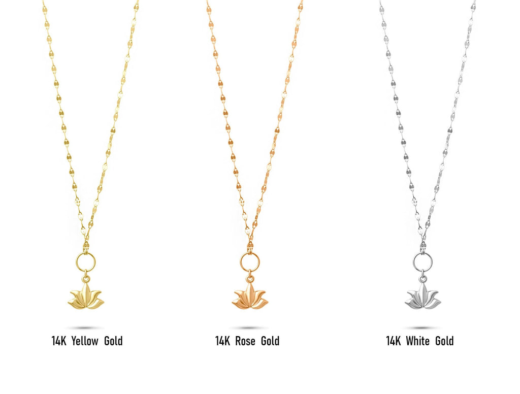 14K Solid Gold Lotus Flower Necklace - Spiritual Symbol Pendant
