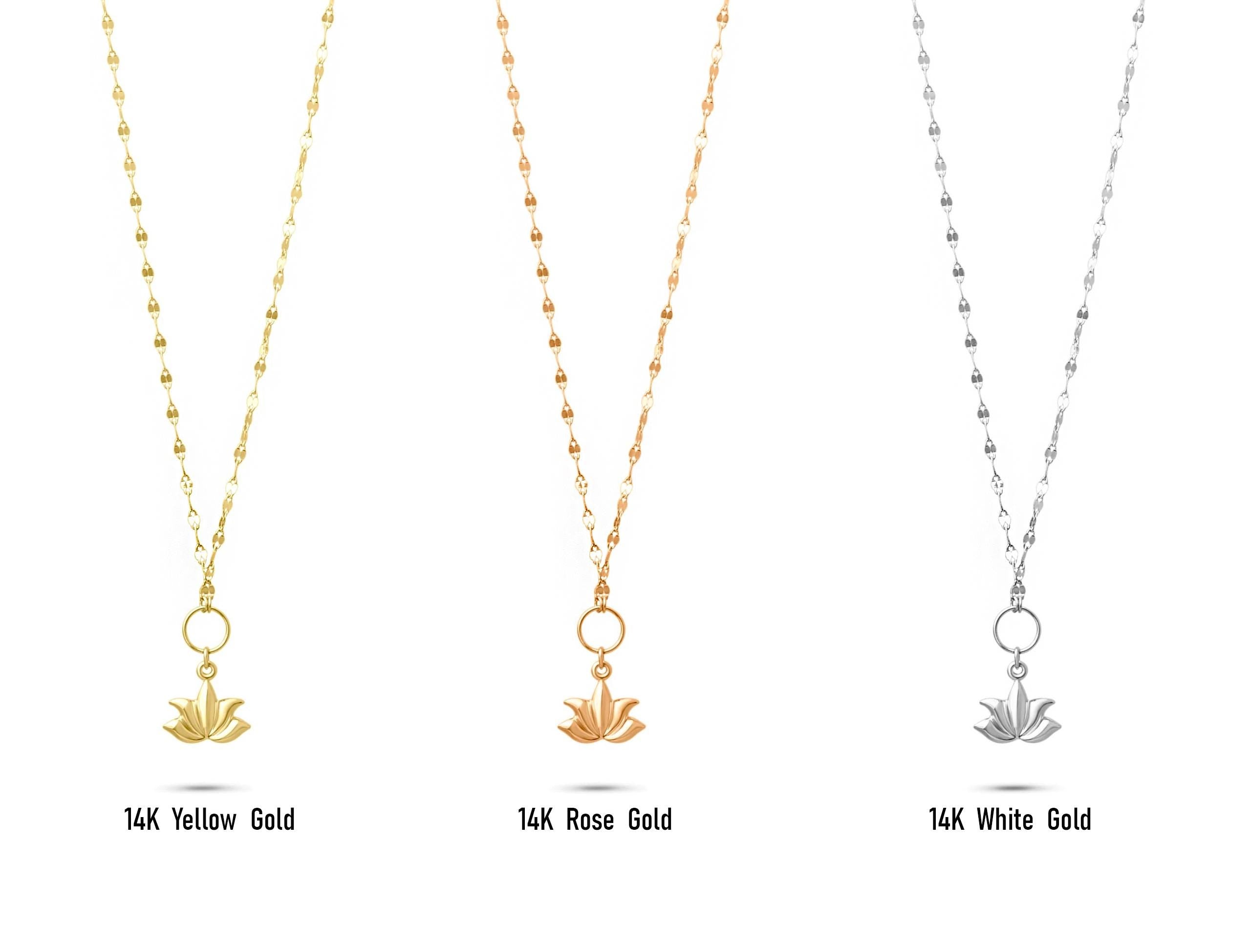 14K Solid Gold Lotus Flower Necklace - Spiritual Symbol Pendant