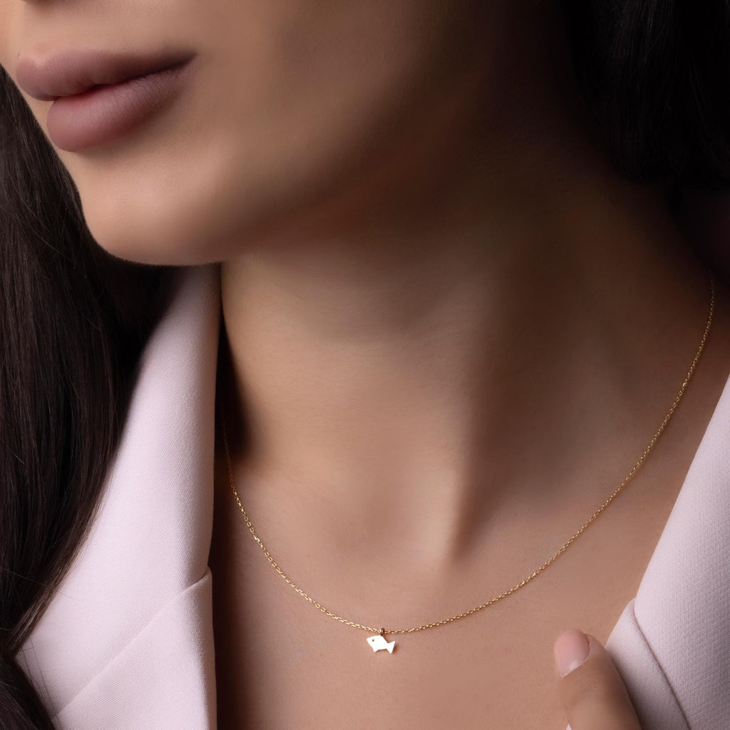 14K Solid Gold Fish Necklace - Minimalist Sea Pendant