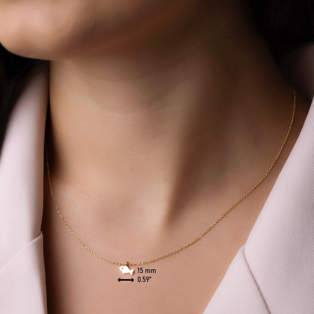 14K Solid Gold Fish Necklace - Minimalist Sea Pendant