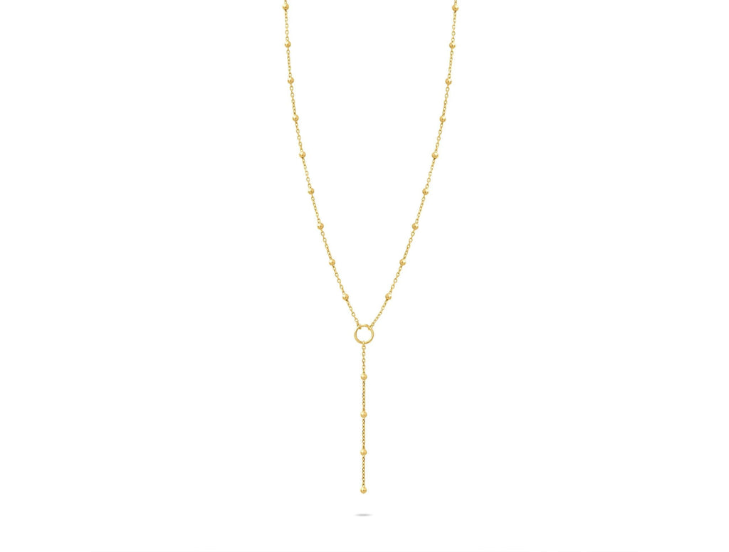 14K Solid Gold Beaded Y Necklace – Dainty Lariat Chain Jewelry