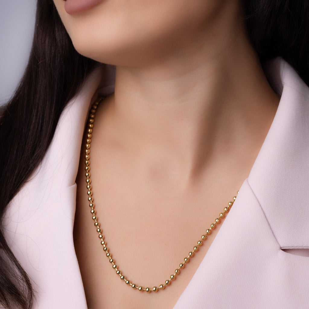 14K Solid Gold Bead Chain Necklace – 4mm Statement Ball Chain