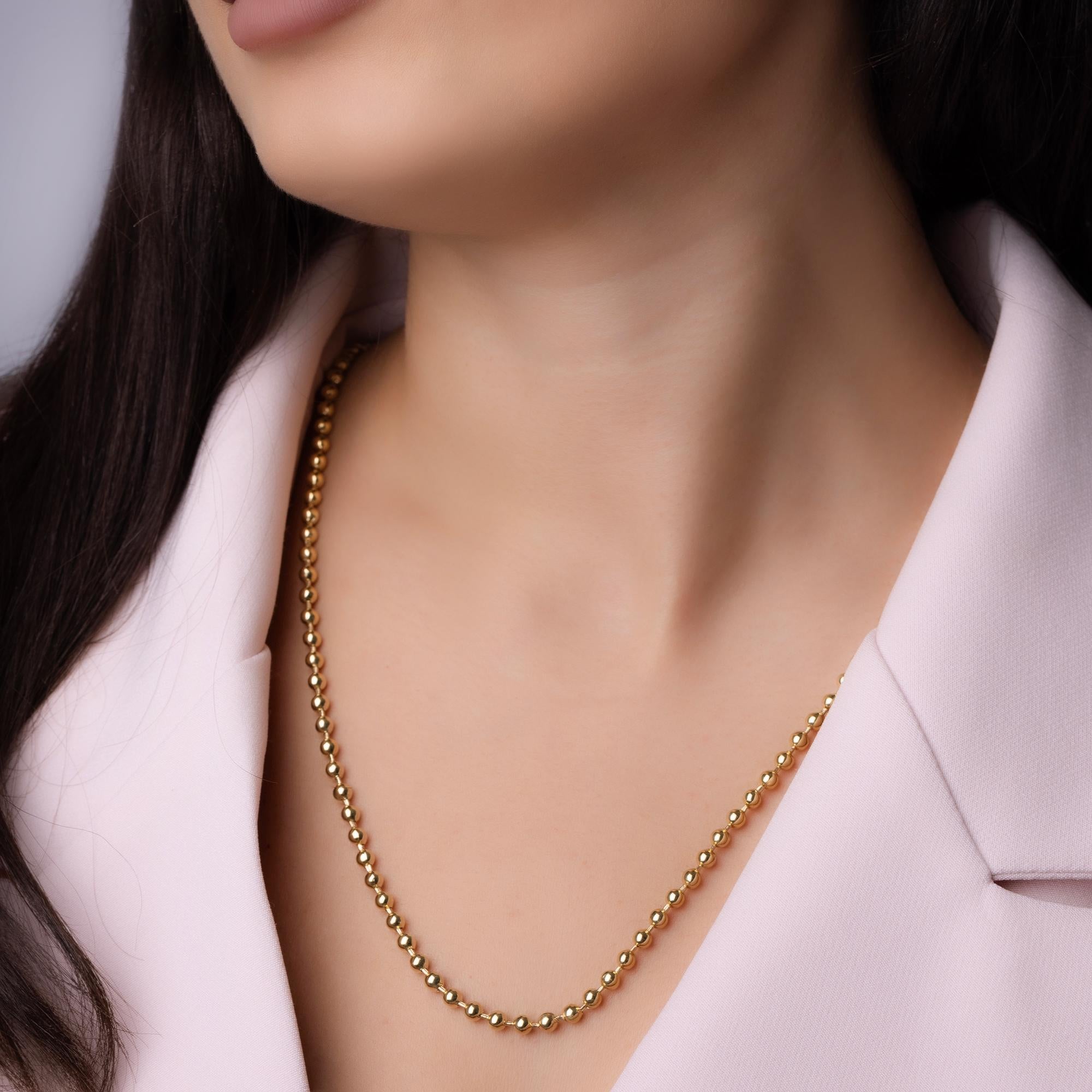 14K Solid Gold Bead Chain Necklace – 4mm Statement Ball Chain