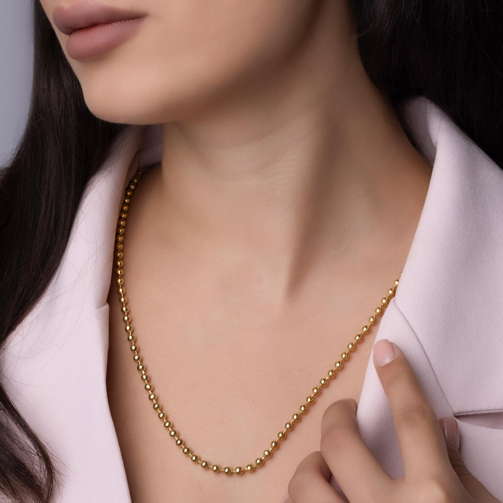 14K Solid Gold Bead Chain Necklace – 4mm Statement Ball Chain