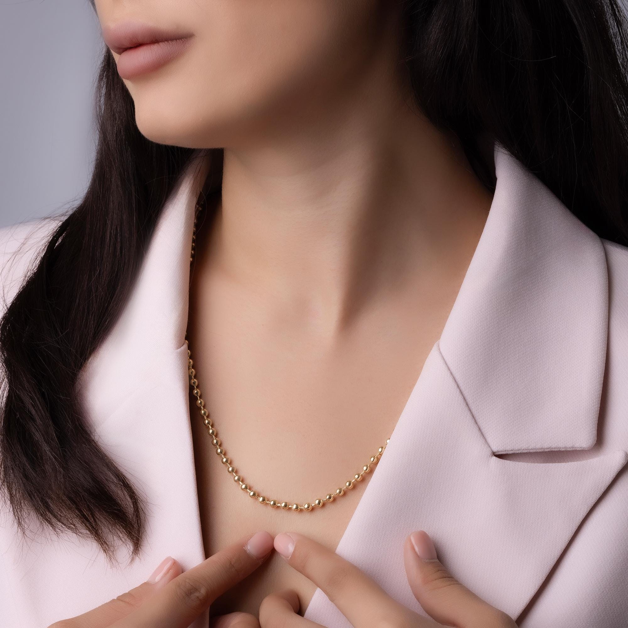 14K Solid Gold Bead Chain Necklace – 4mm Statement Ball Chain