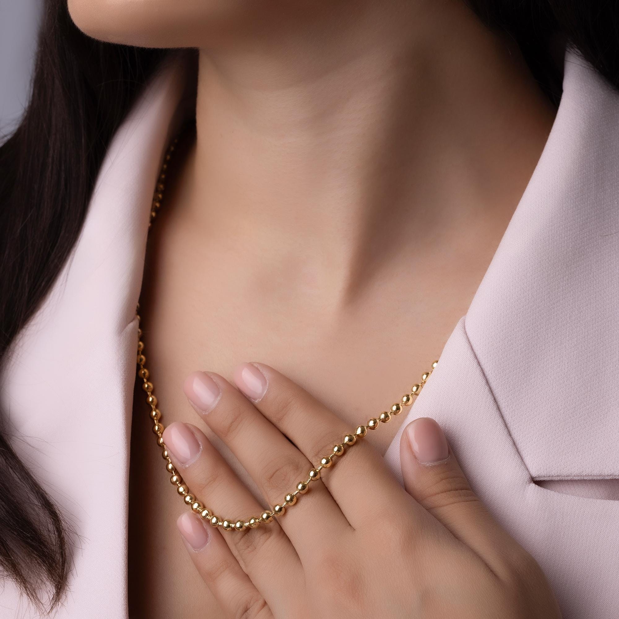 14K Solid Gold Bead Chain Necklace – 4mm Statement Ball Chain