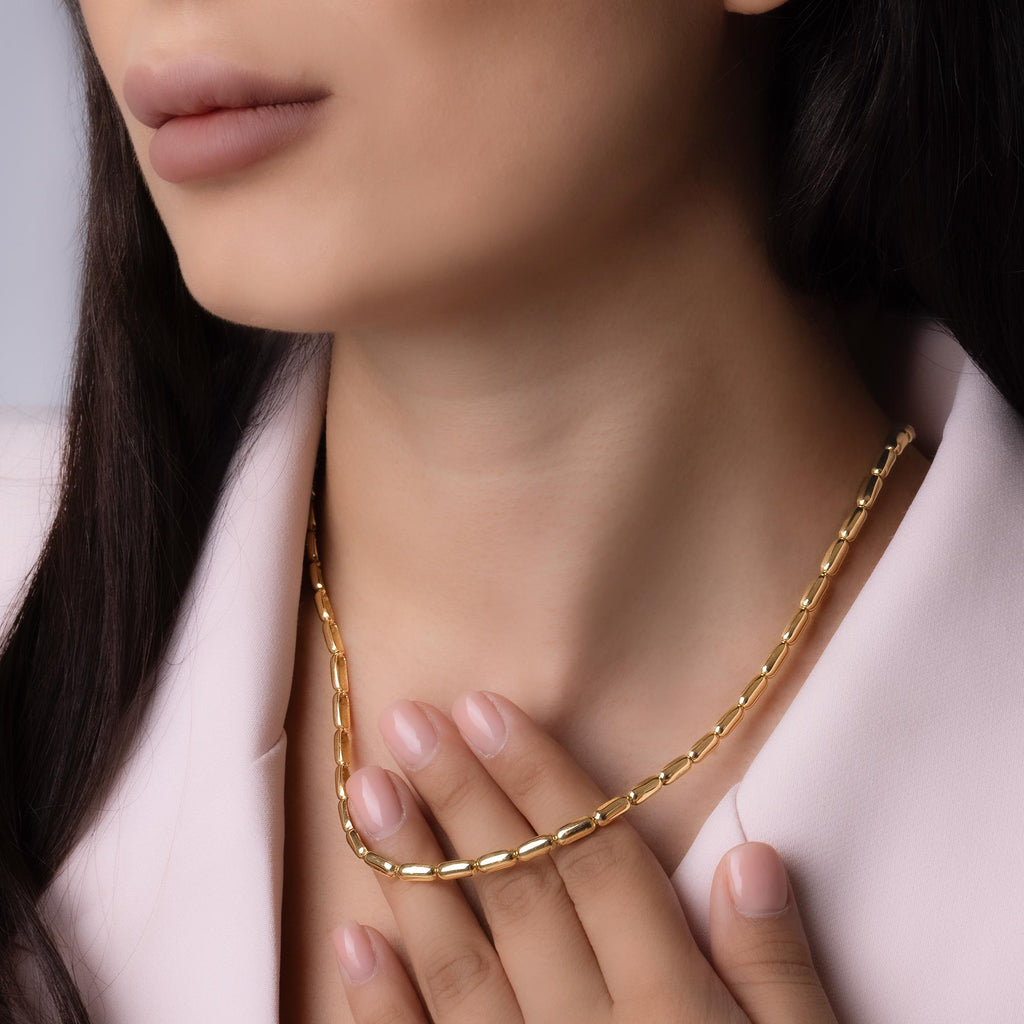 14K Solid Gold Tube Link Necklace – 4mm Thick Statement Chain